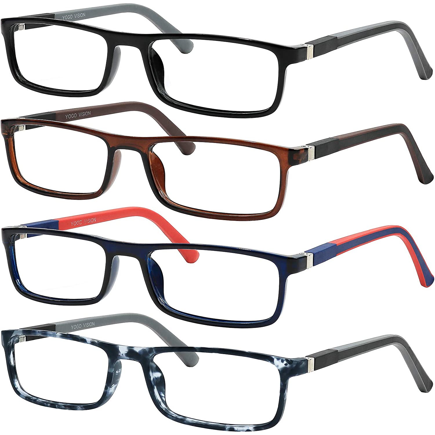 Reading Glasses for Men 4 Pack Comfortable Spring Hinges Mens Reading Eyeglasses Set - Lightweight Readers