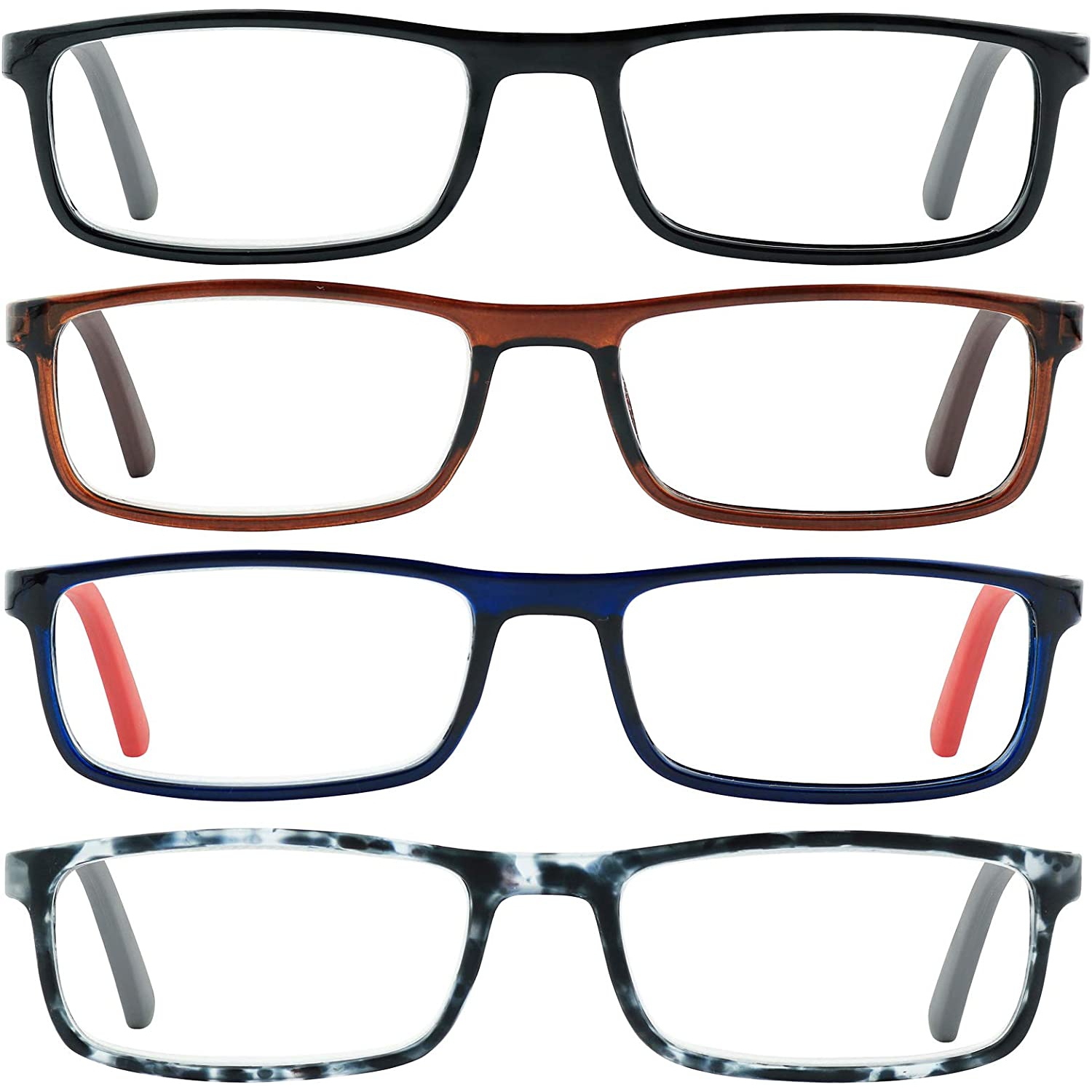 Reading Glasses for Men 4 Pack Comfortable Spring Hinges Mens Reading Eyeglasses Set - Lightweight Readers