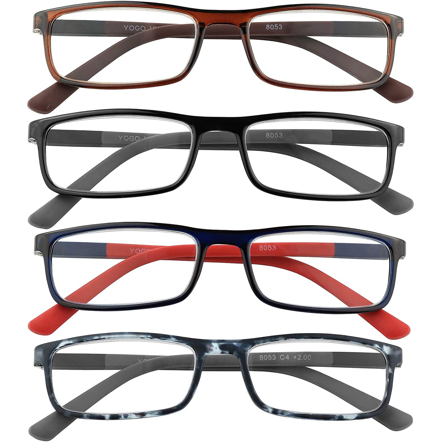 Reading Glasses for Men 4 Pack Comfortable Spring Hinges Mens Reading Eyeglasses Set - Lightweight Readers