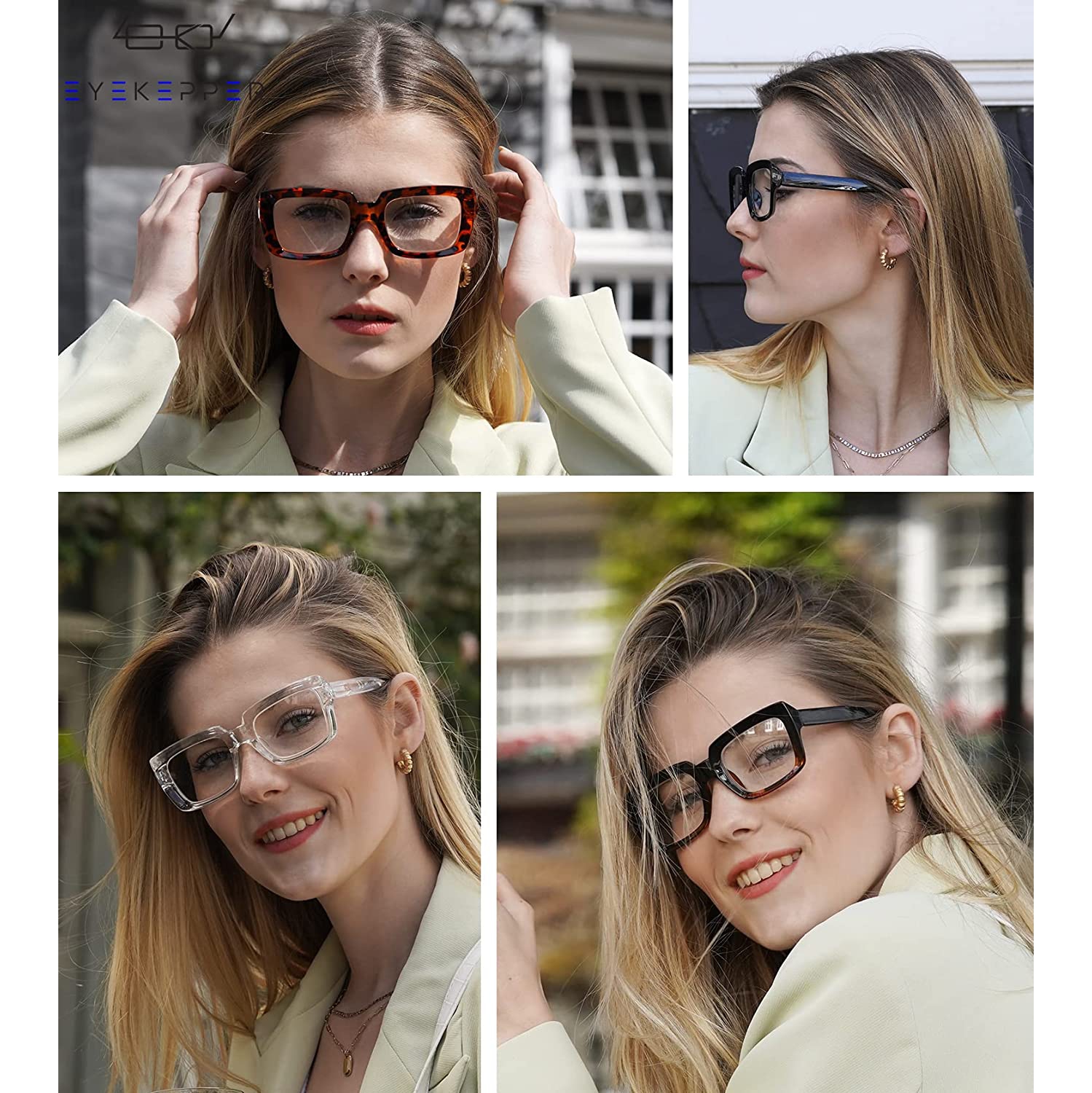 Ladies Reading Glasses for Women - 4 Pack Stylish Oversized Square Readers Eyeglasses