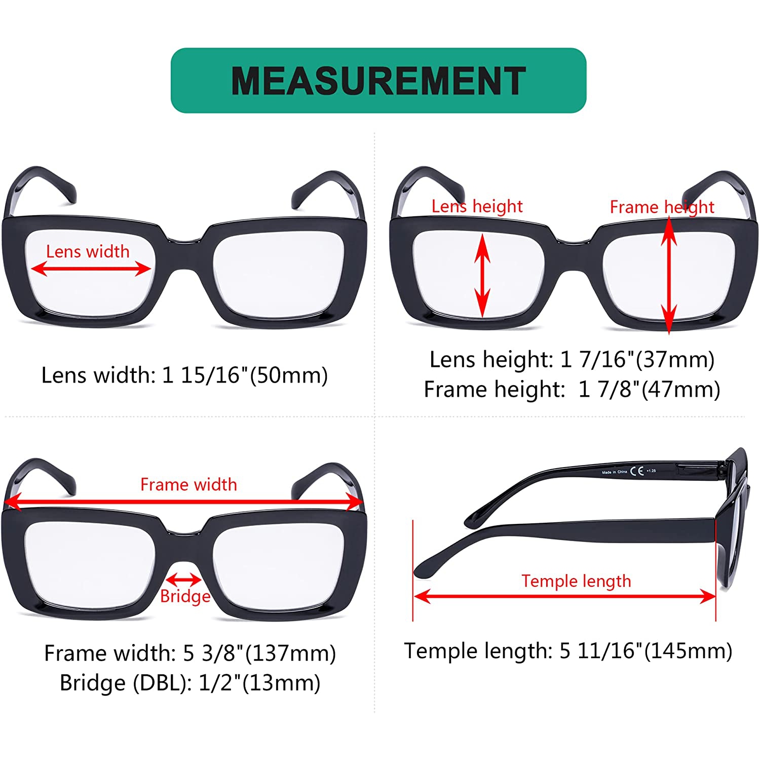 Ladies Reading Glasses for Women - 4 Pack Stylish Oversized Square Readers Eyeglasses