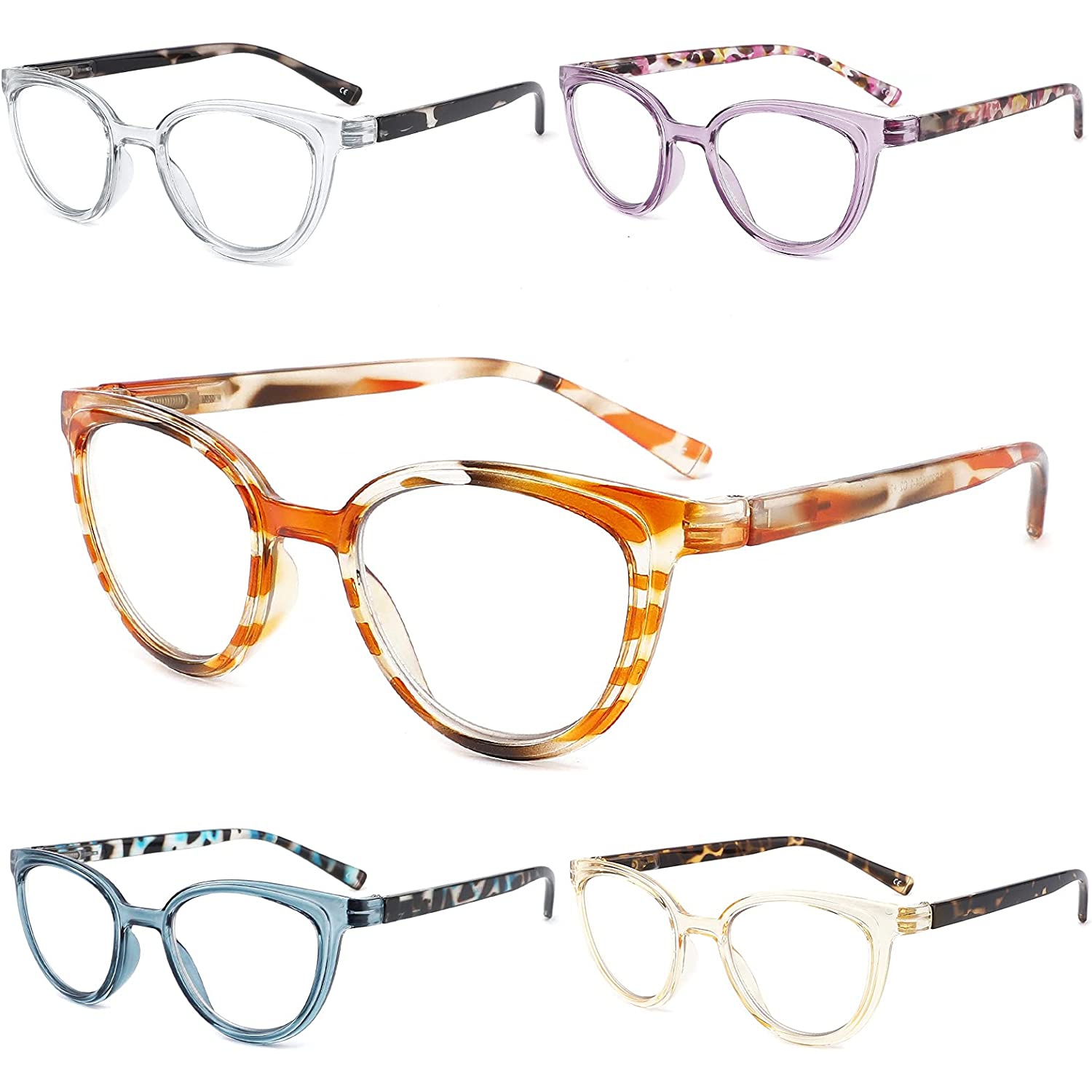 Paquet de 5 paires de lunettes de lecture anti-lumière bleue pour femmes, élégantes lecteurs 1.0 charnières à ressort pour femmes, lunettes pour