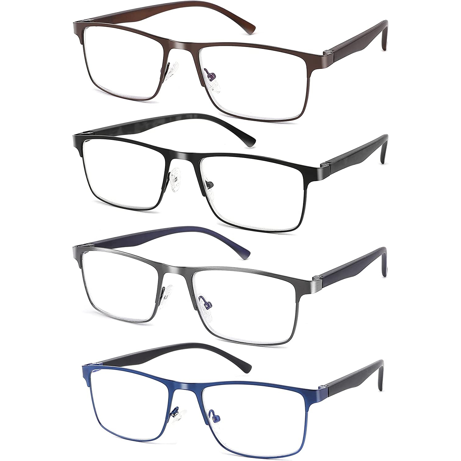 Paquet de 4 paires de lunettes de lecture anti-lumière bleue pour homme cadre métallique élégant