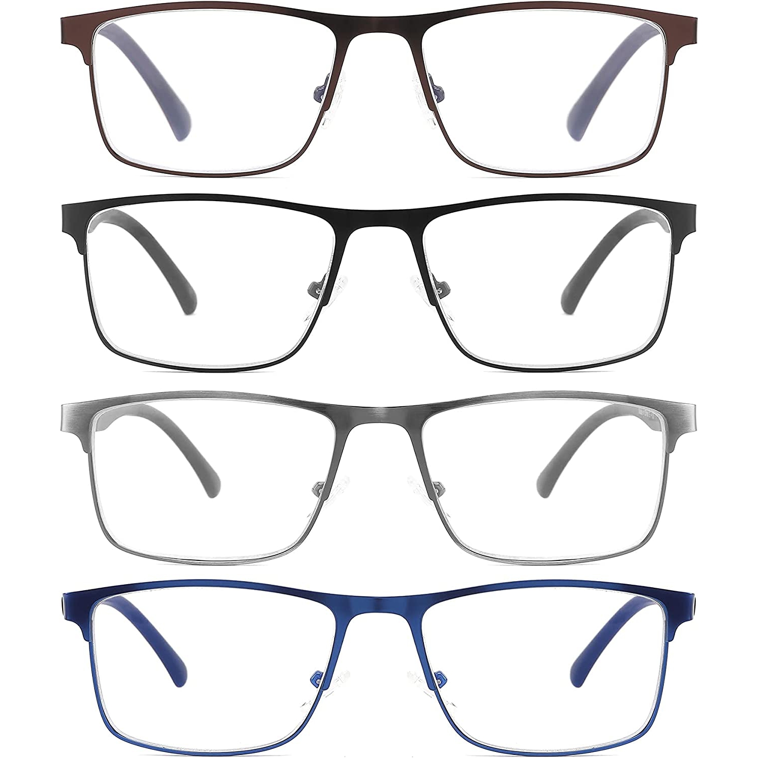 Paquet de 4 paires de lunettes de lecture anti-lumière bleue pour homme cadre métallique élégant