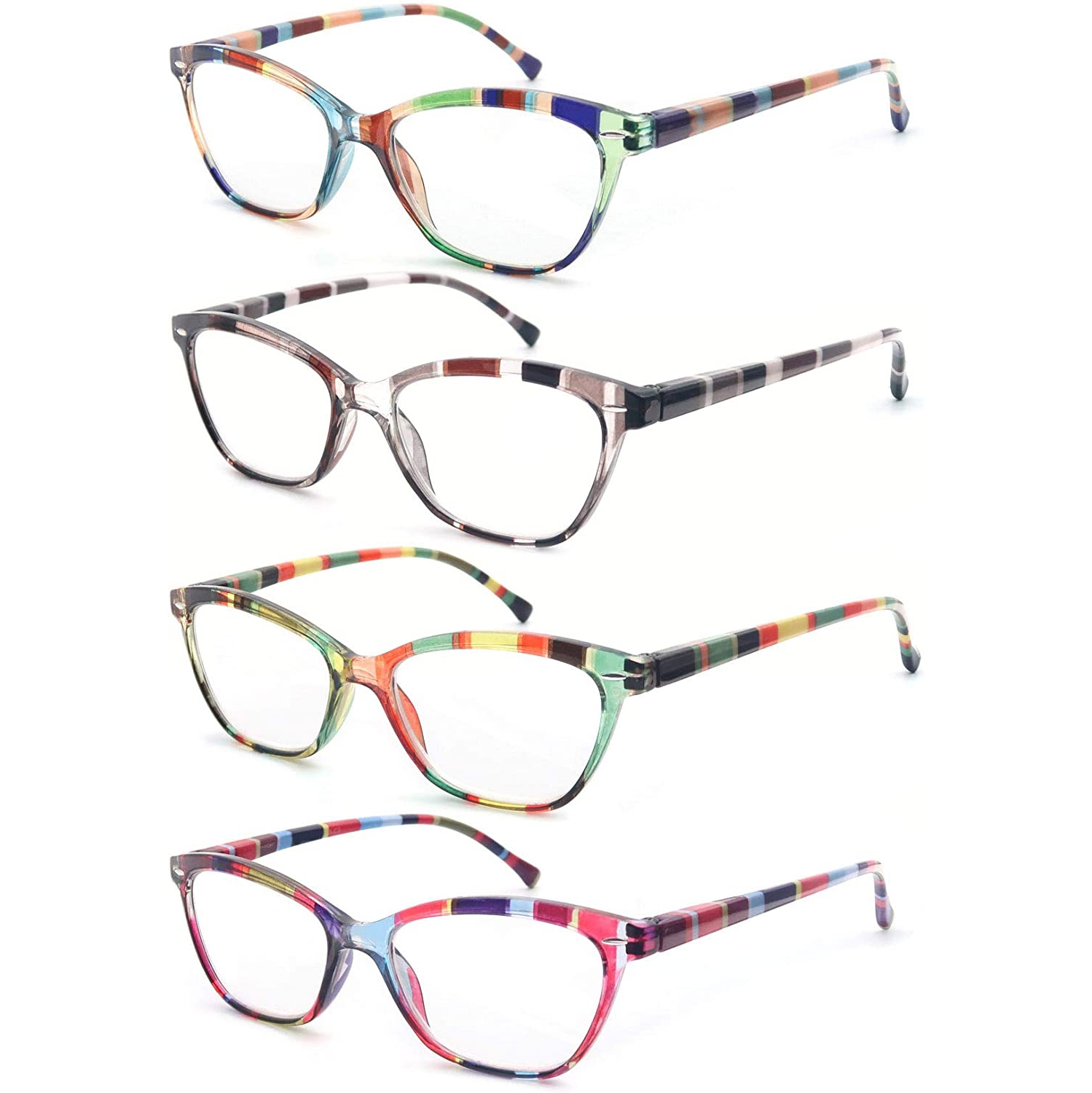 Ensemble de 4 paires de lunettes de lecture pour femmes lecteurs colorés, de magnifiques lunettes de chat à motif pour la lecture de l'Lightweigth