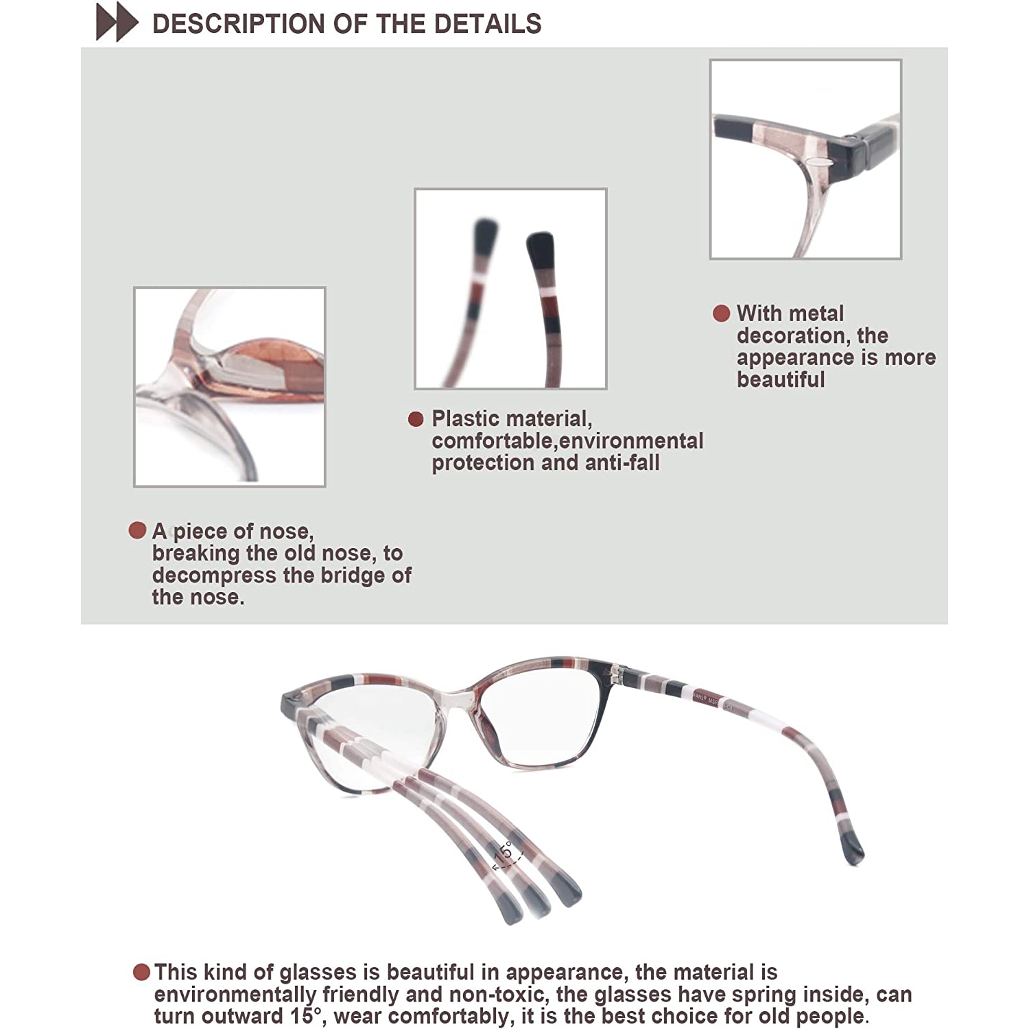 Ensemble de 4 paires de lunettes de lecture pour femmes lecteurs colorés, de magnifiques lunettes de chat à motif pour la lecture de l'Lightweigth