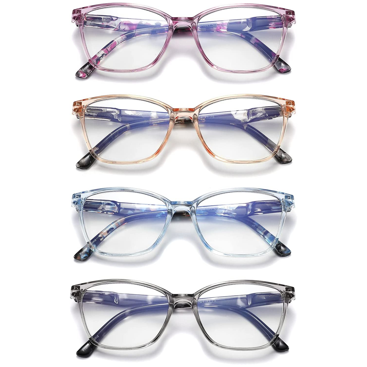 4 Pack Reading Glasses Blue Light Blocking for Women Men,Fashion Square Computer Readers with Spring Hinge,Anti