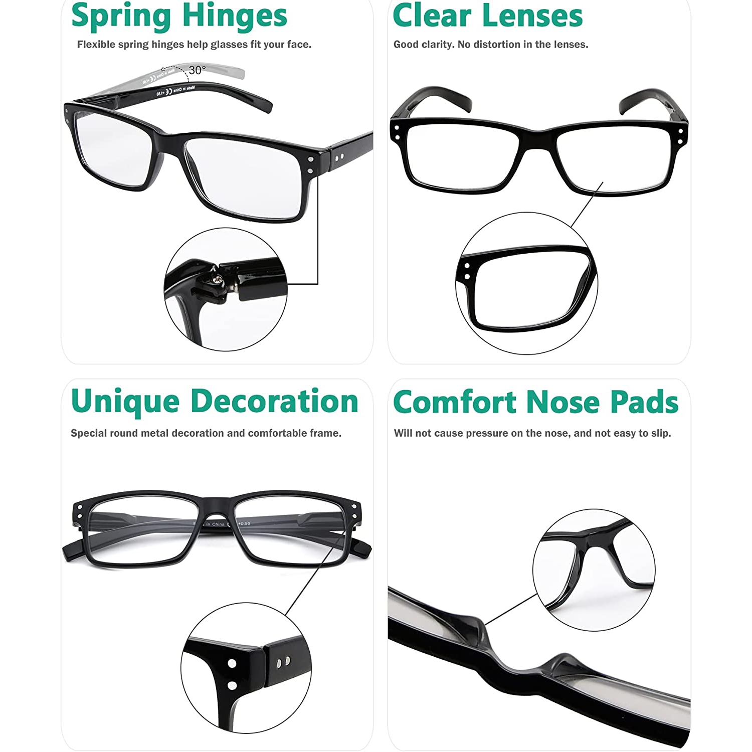 5-pack Men Vintage Reading Glasses Spring Hinges Includes Sunshine Readers
