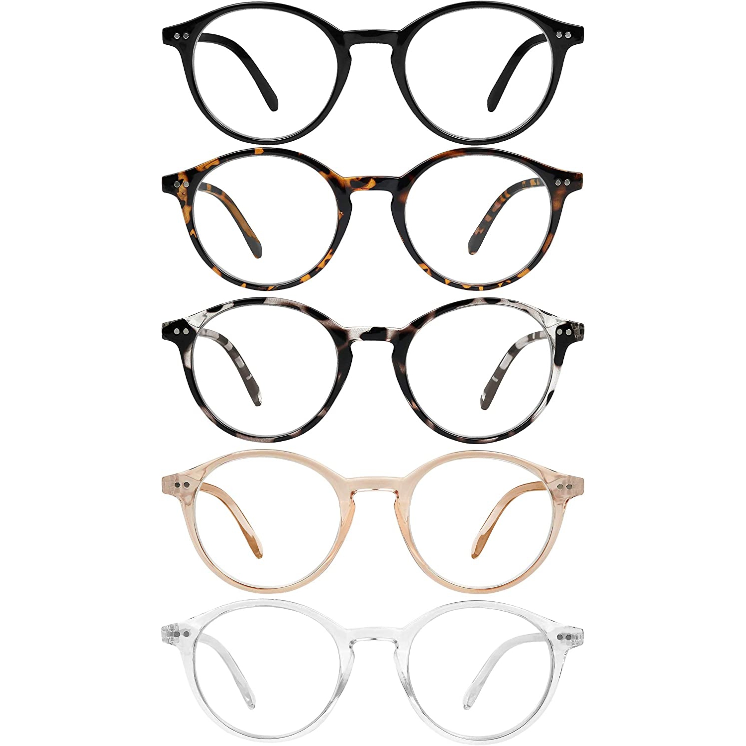 Paquet de 5 paires de lunettes de lecture anti-lumière bleue charnière à ressort pour lunettes légères anti-reflets pour femmes