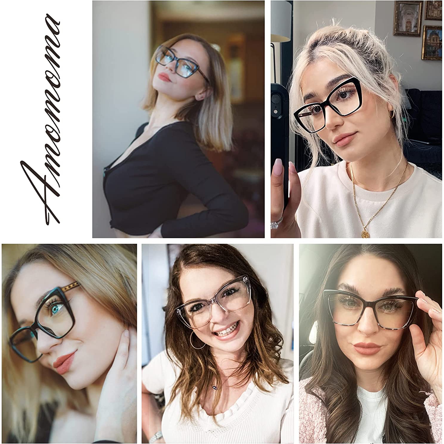 Trendy TR90 Oversized Blue Light Reading Glasses Women,Stylish Square Cat Eye Glasses AM6031