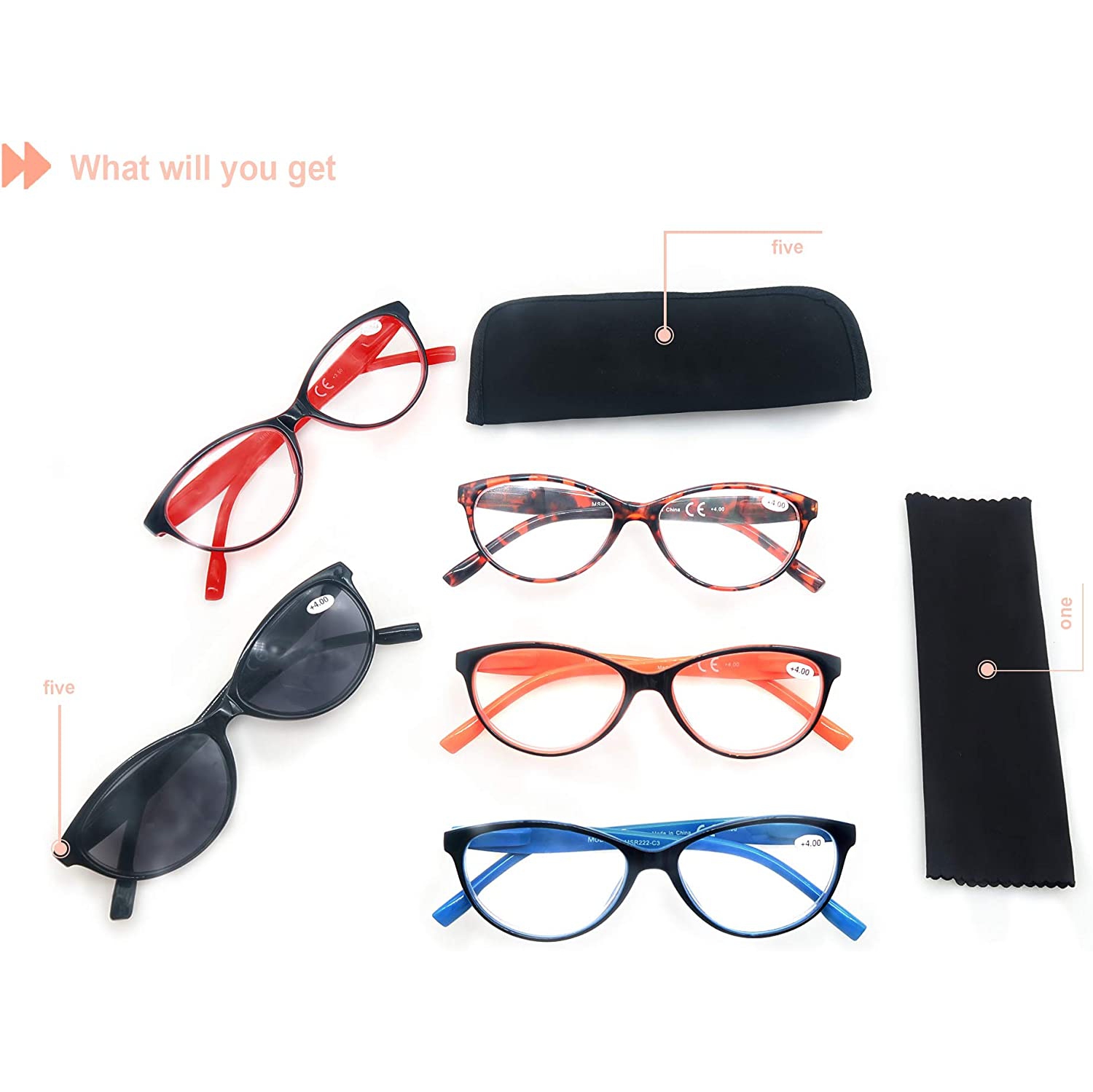 Reading Glasses Women 5 Pack Beautiful Women Reader Inculding Spring Hinge 5 Pouch