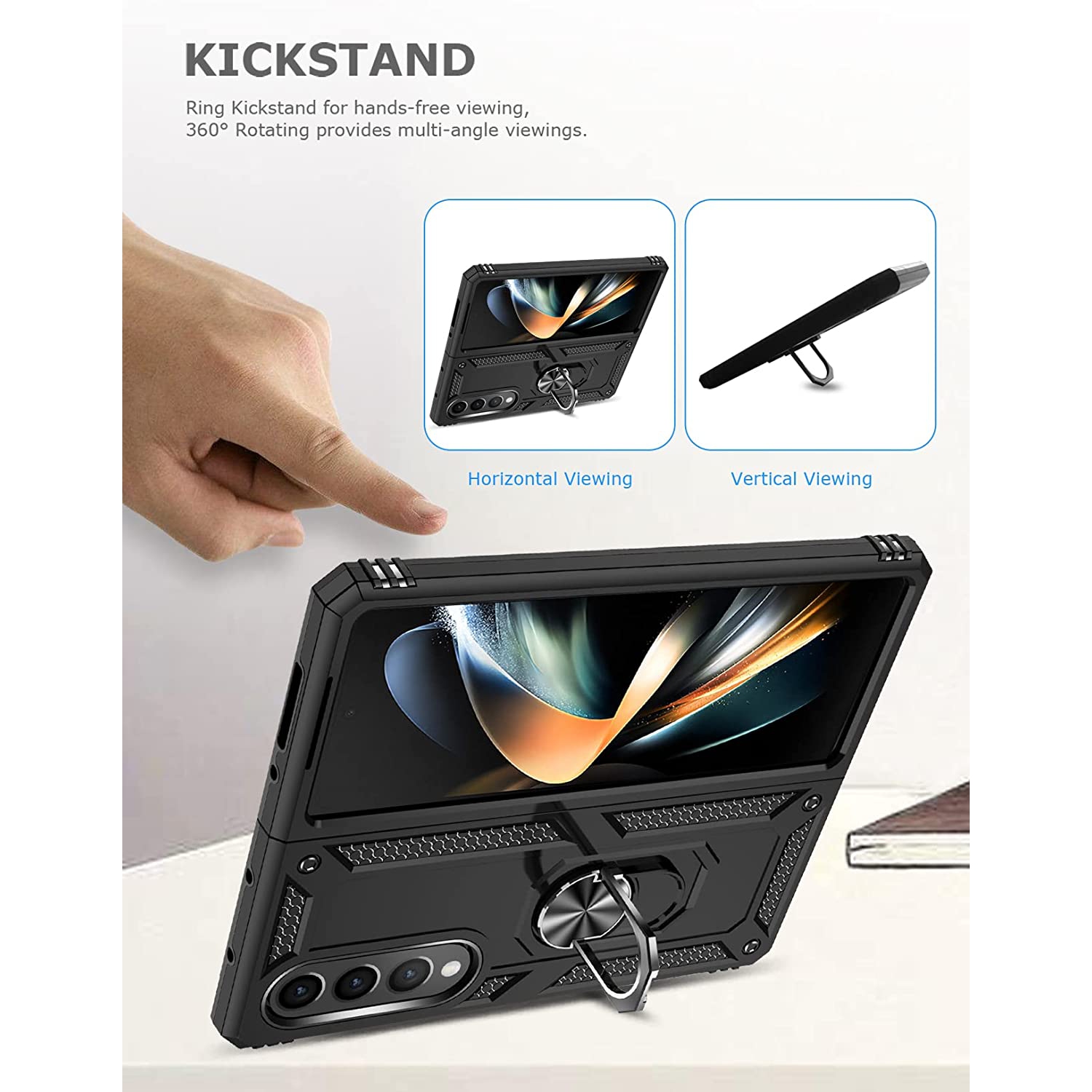 Étui béquille de Ring pour Galaxy Z Fold4 5G, étui robuste double couche de protection contre les chutes pour Galaxy de Samsung
