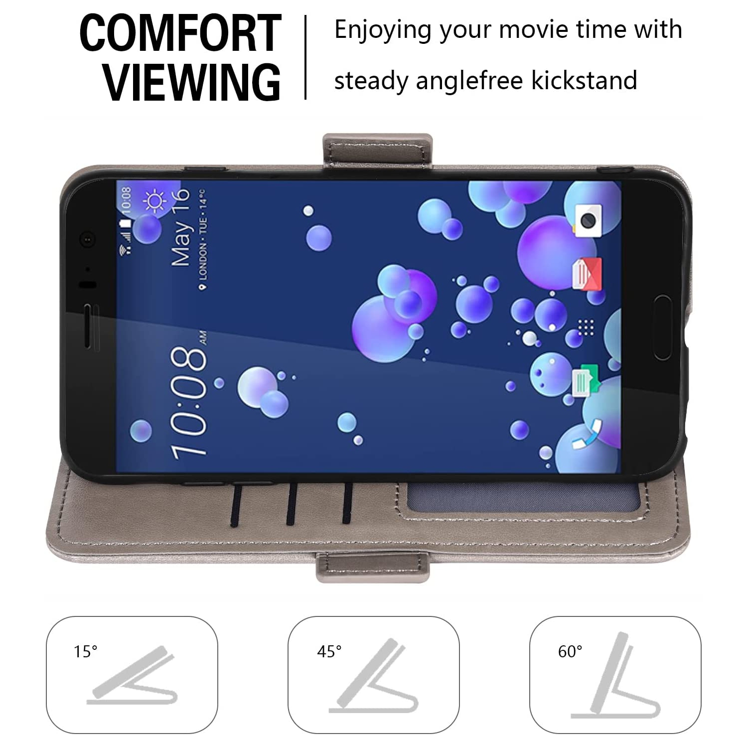 Compatible with HTC U11 Wallet Case and Tempered Glass Screen Protector Flip Purse Accessories Wrist Strap