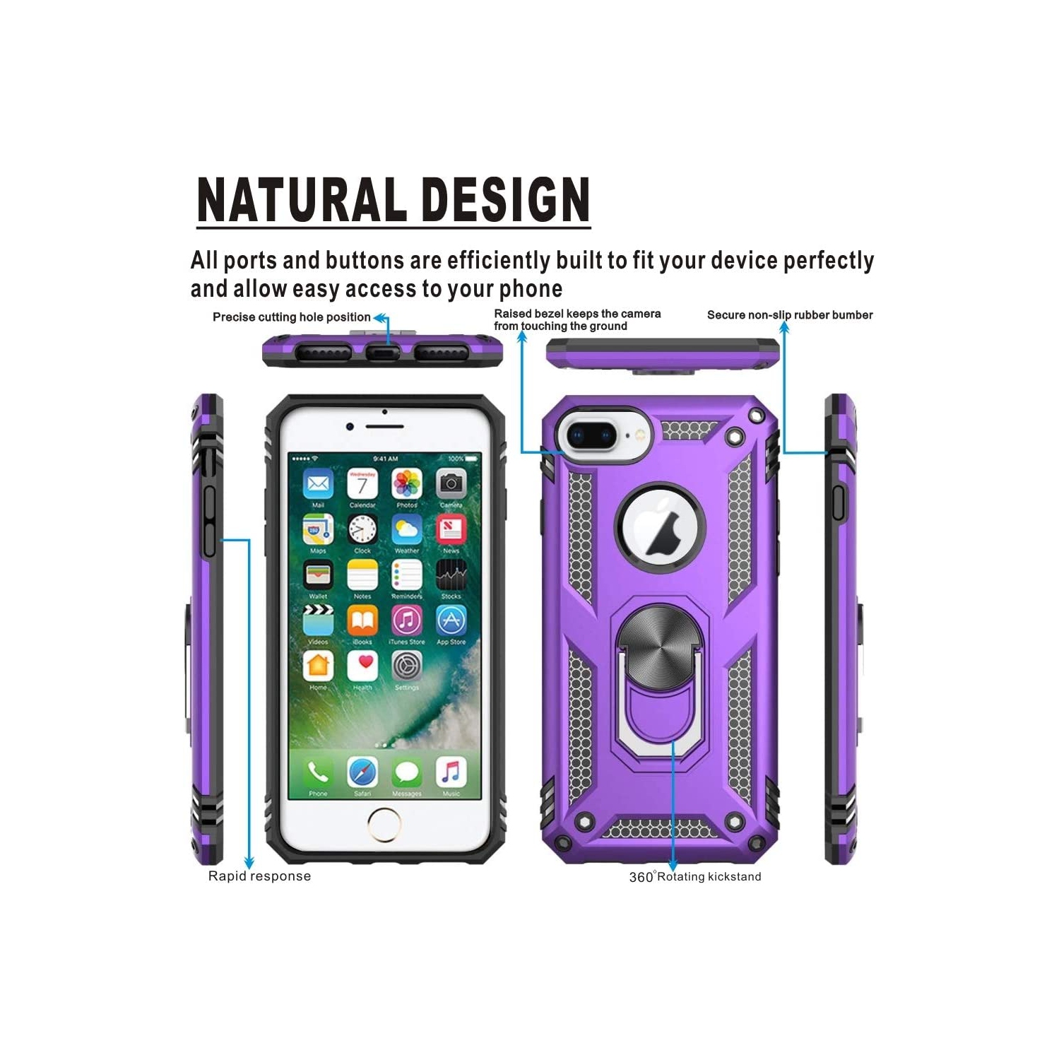 Compatible with iPhone 8 Plus, iPhone 7 Plus,iPhone 6s Plus/ 6 Plus Phone Case, Screen Protector 360 Degree