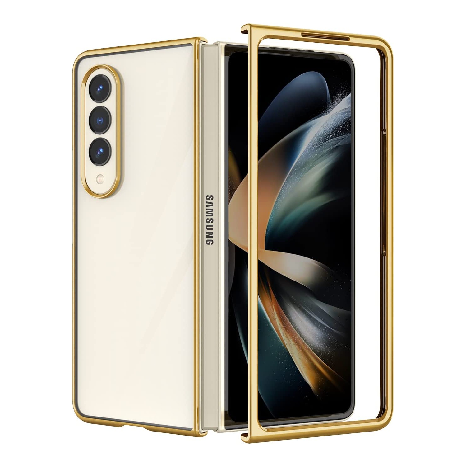 Case Compatible with Samsung Galaxy Z Fold4, Clear Transparent Luxury Protective Electroplated Cover for Samsung