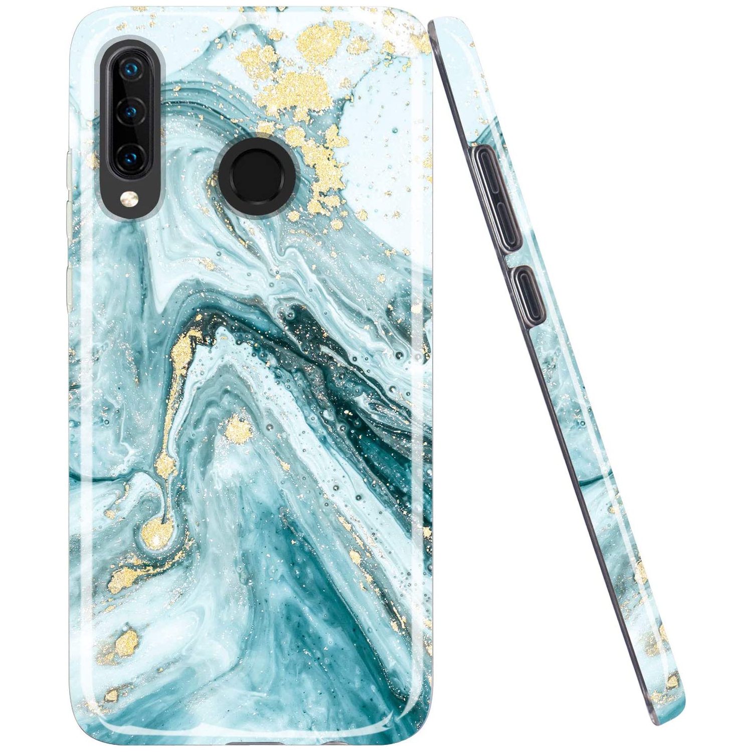 Compatible Huawei P30 lite Case Black Marble Design Clear Bumper Glossy TPU Soft Rubber Silicone Cover Phone