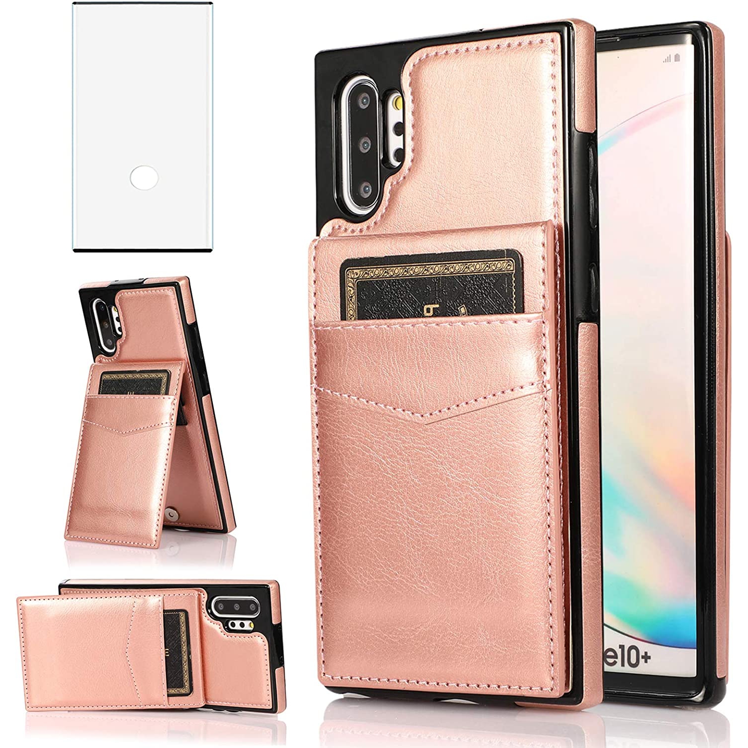 Phone Case for Samsung Galaxy Note 10 Plus Glaxay Note10+ 5G with Tempered Glass Screen Protector Credit Card Holder