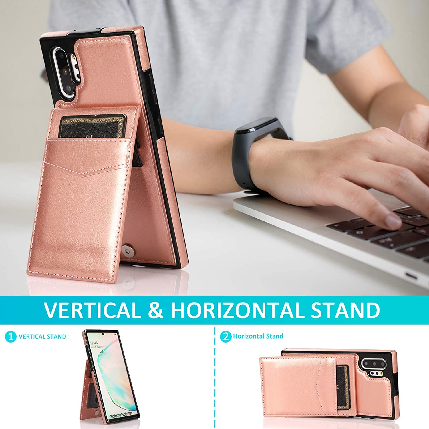 Phone Case for Samsung Galaxy Note 10 Plus Glaxay Note10+ 5G with Tempered Glass Screen Protector Credit Card Holder