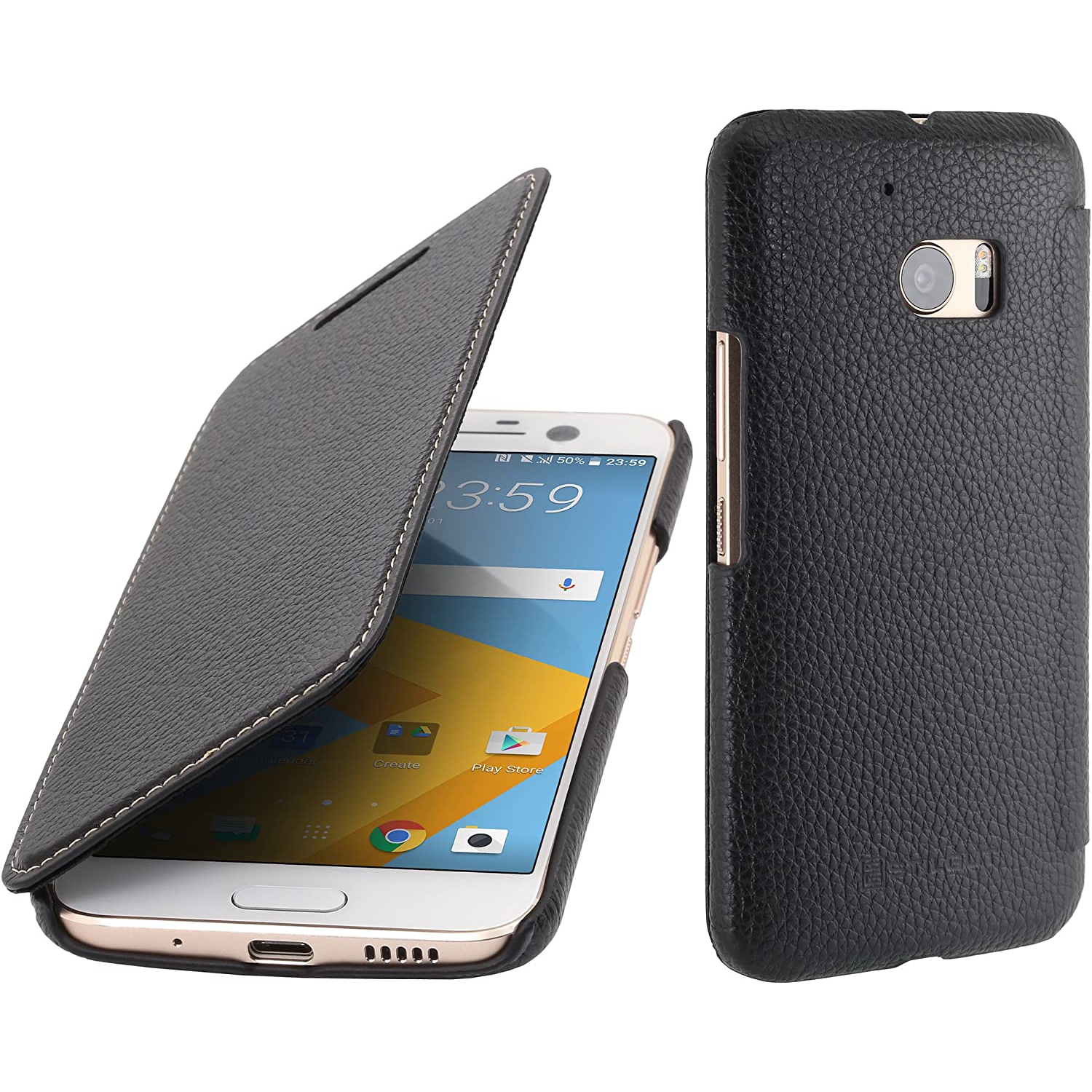 Book Type, Genuine Leather Case for HTC 10, Black