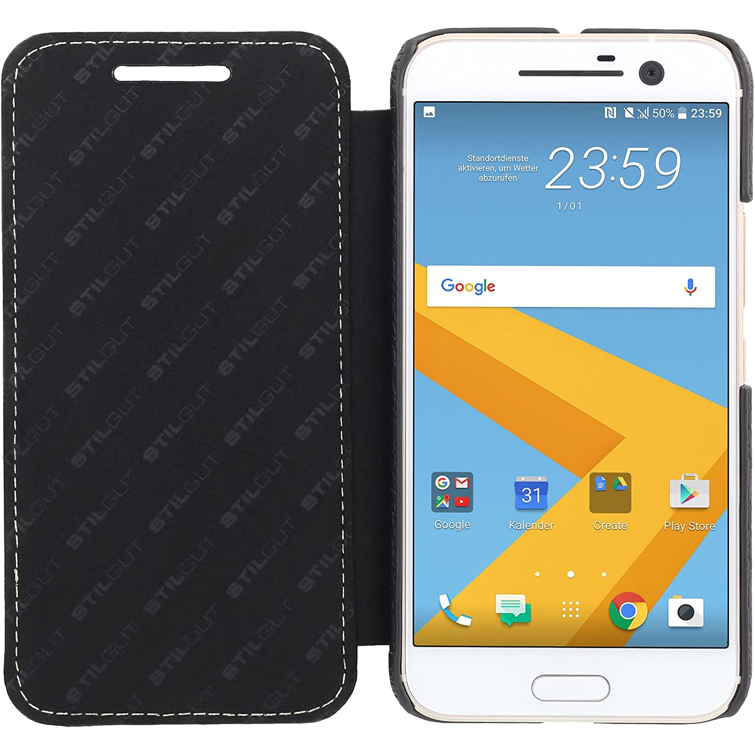 Book Type, Genuine Leather Case for HTC 10, Black