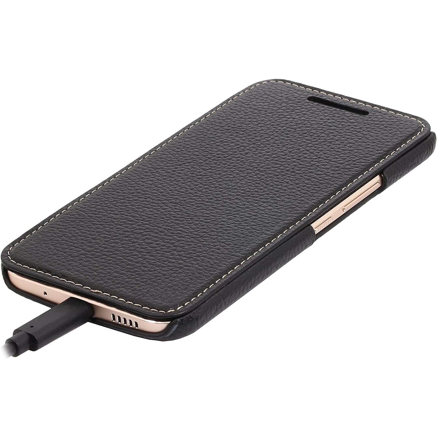 Book Type, Genuine Leather Case for HTC 10, Black