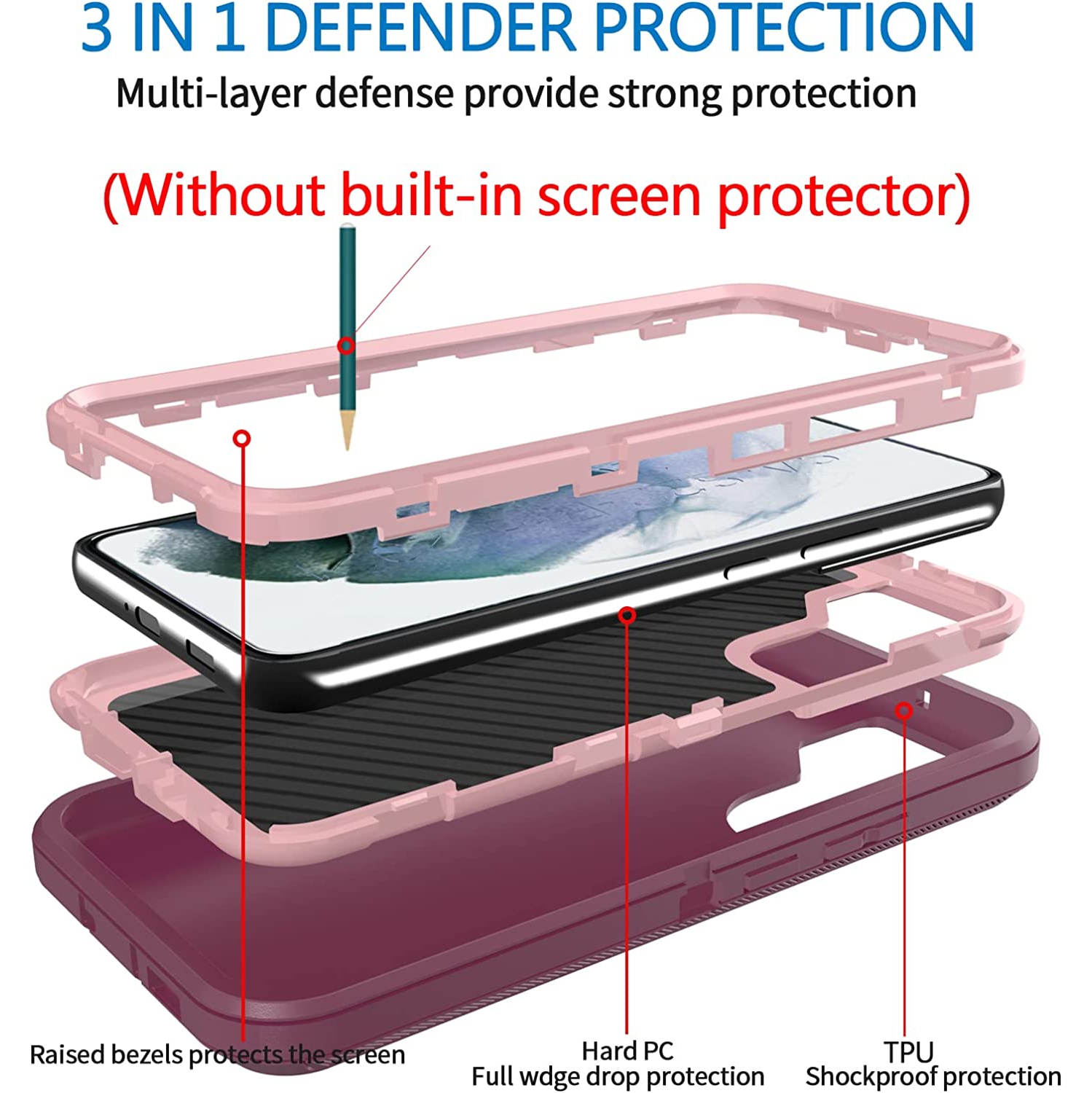 Defender Case for Samsung Galaxy S22 Plus 5G, Galaxy S22 Plus 5G Phone Case Heavy Duty Shockproof Dustproof 3 in