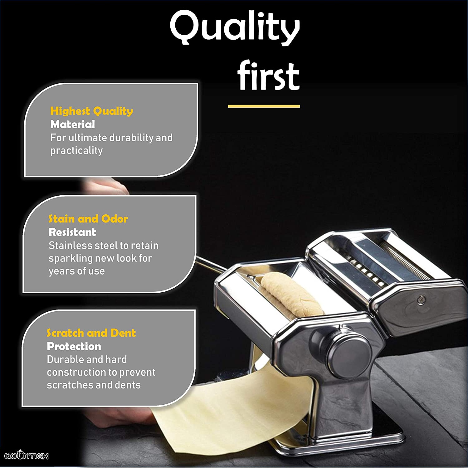 Stainless Steel Manual Pasta Maker Machine | with Adjustable Thickness Settings | Perfect for Professional