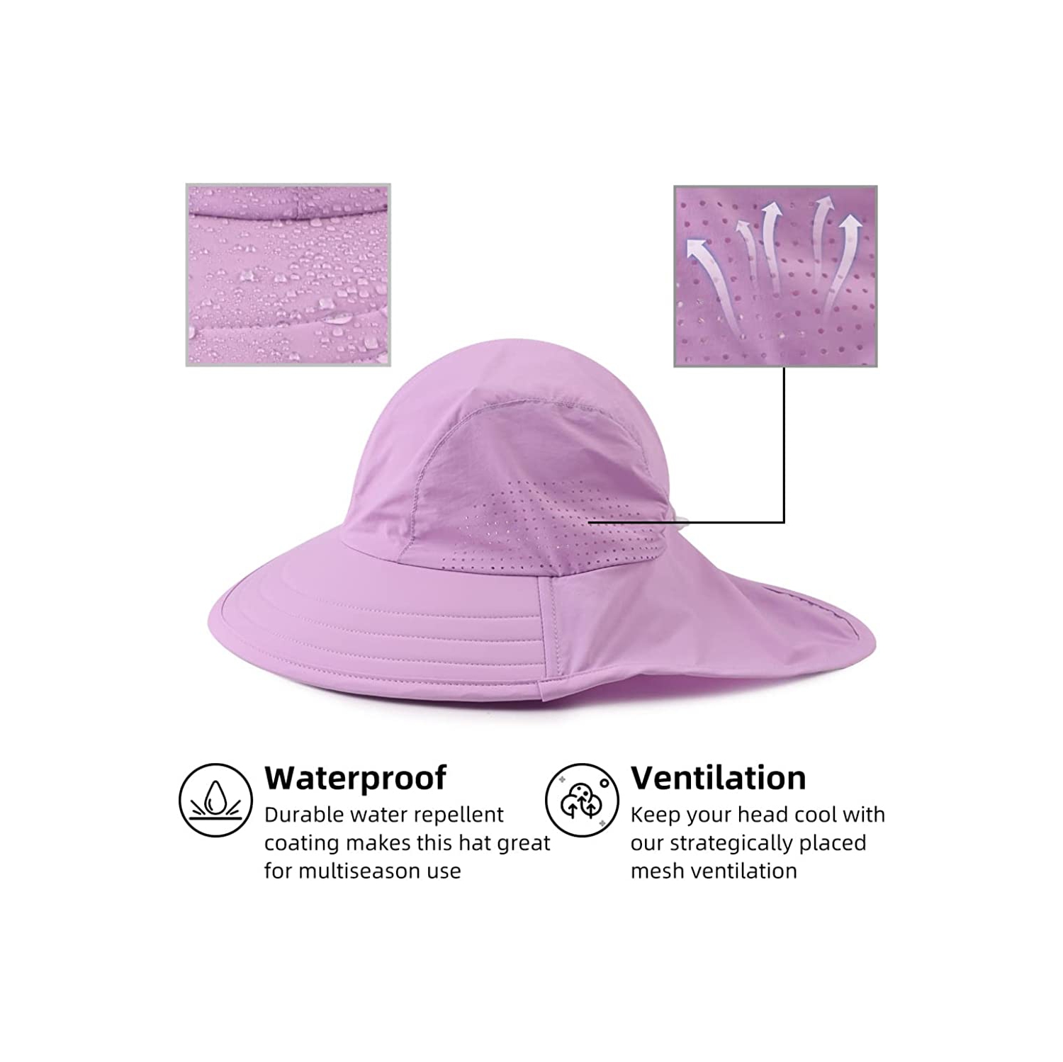 Chapeau de soleil imperméable protection UV pour femmes avec protège-cou à rabat pliable pour l'été