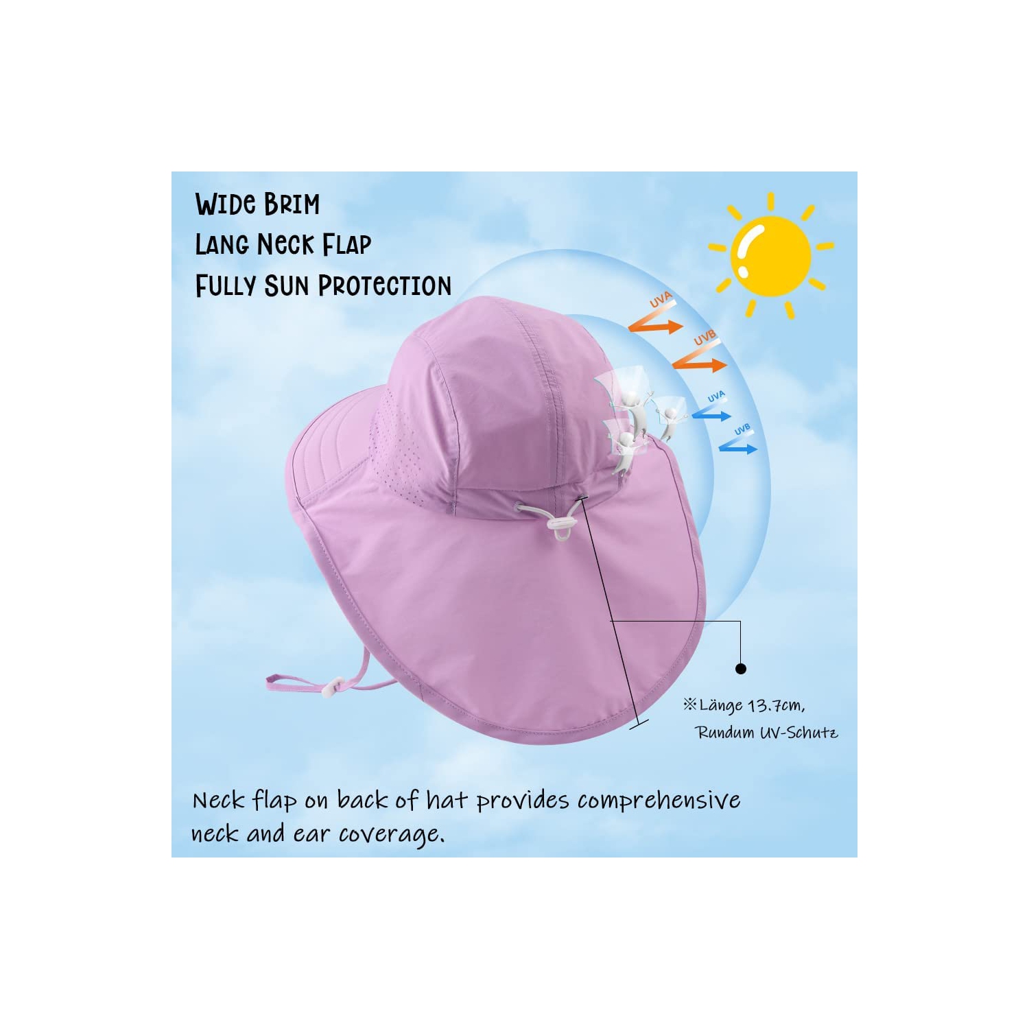 Chapeau de soleil imperméable protection UV pour femmes avec protège-cou à rabat pliable pour l'été