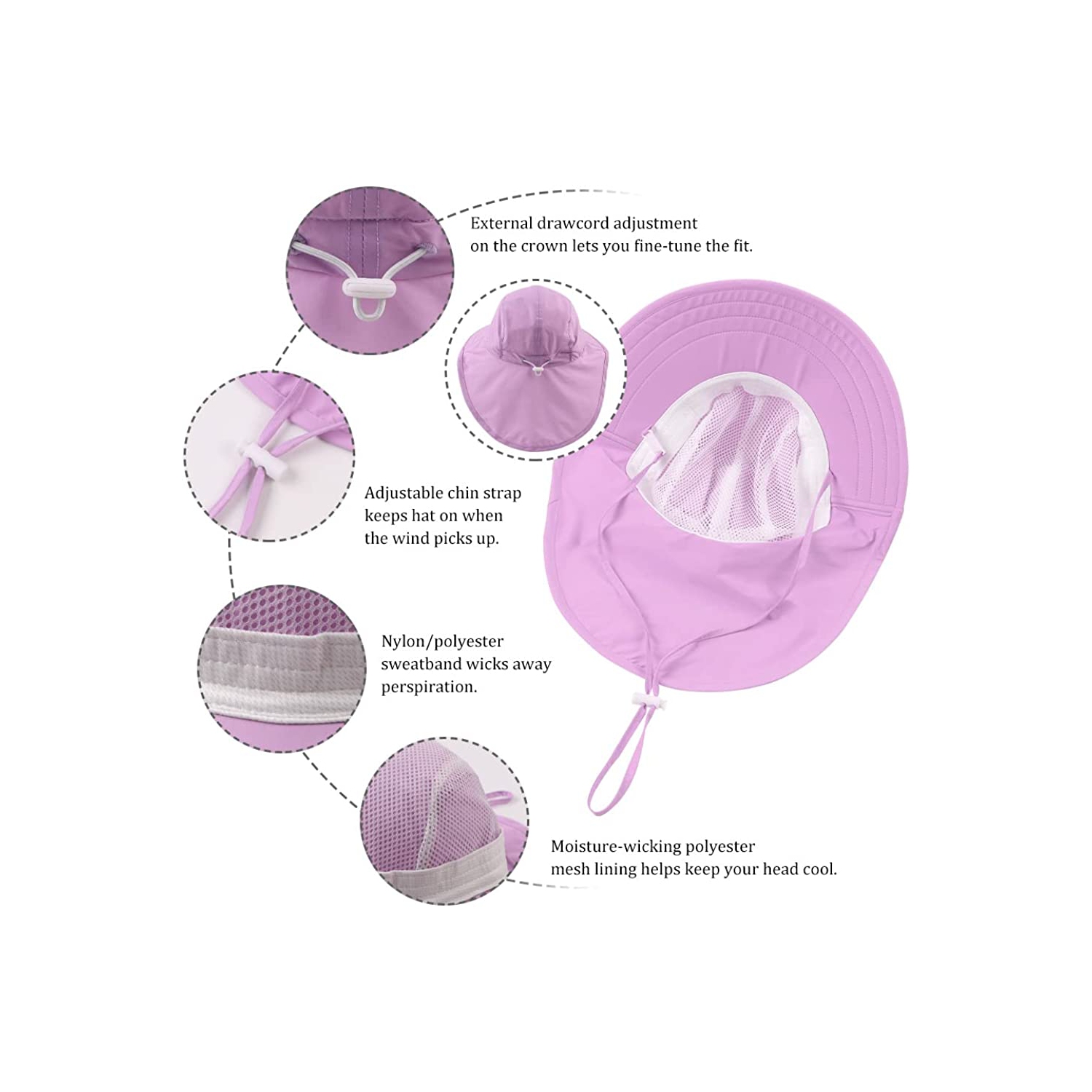 Chapeau de soleil imperméable protection UV pour femmes avec protège-cou à rabat pliable pour l'été