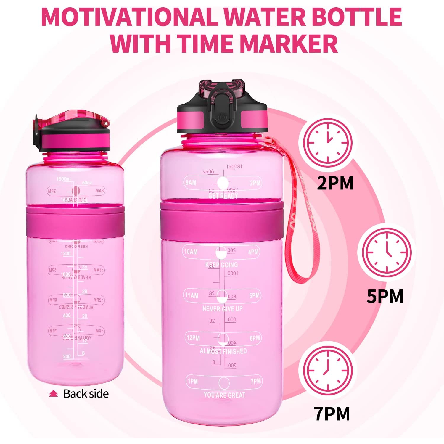 Water Bottle with Straw BPA Free, 64oz Tritan Drinking Bottles with Time Marker, Half Gallon Leakproof Sports