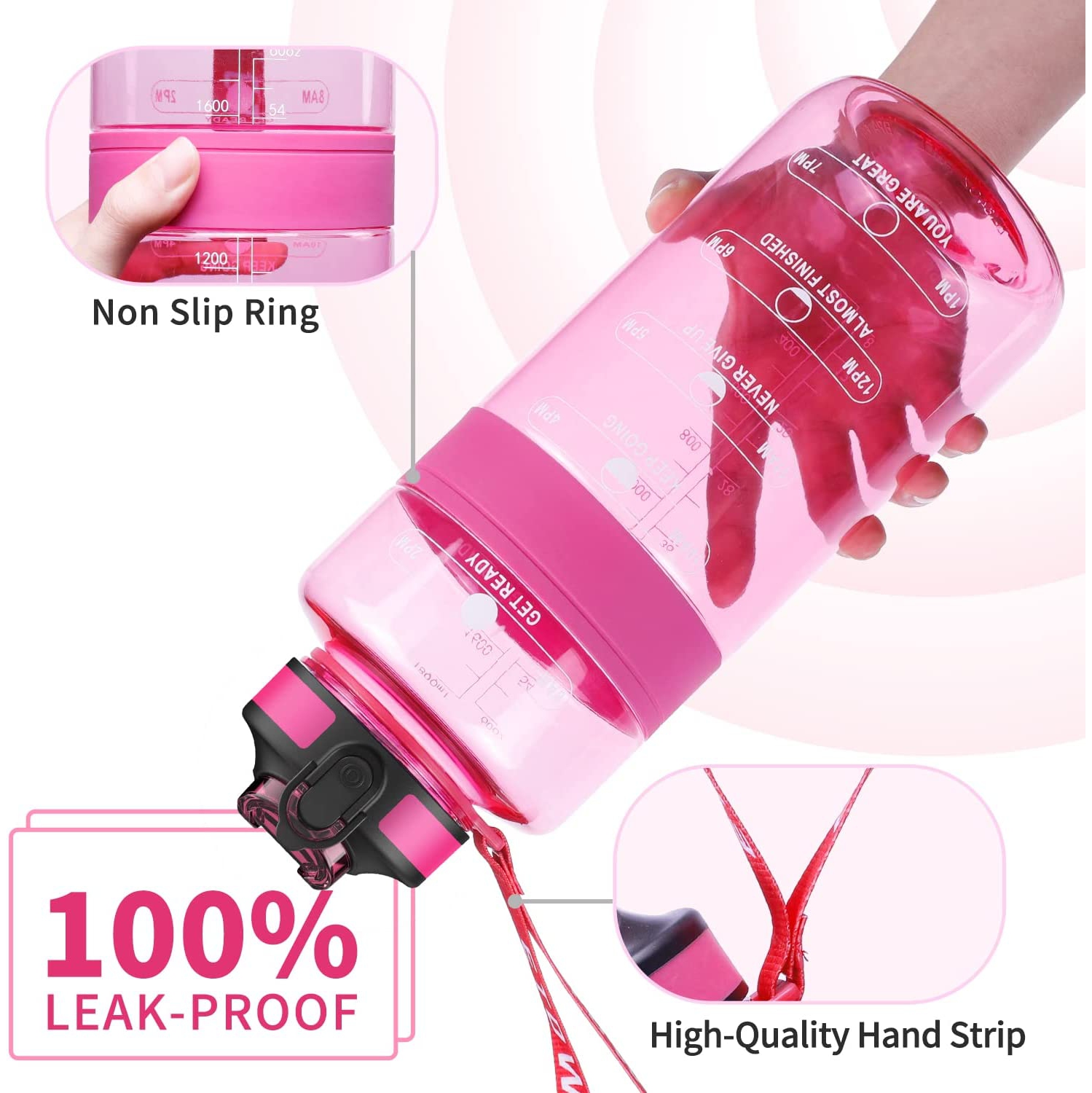 Water Bottle with Straw BPA Free, 64oz Tritan Drinking Bottles with Time Marker, Half Gallon Leakproof Sports