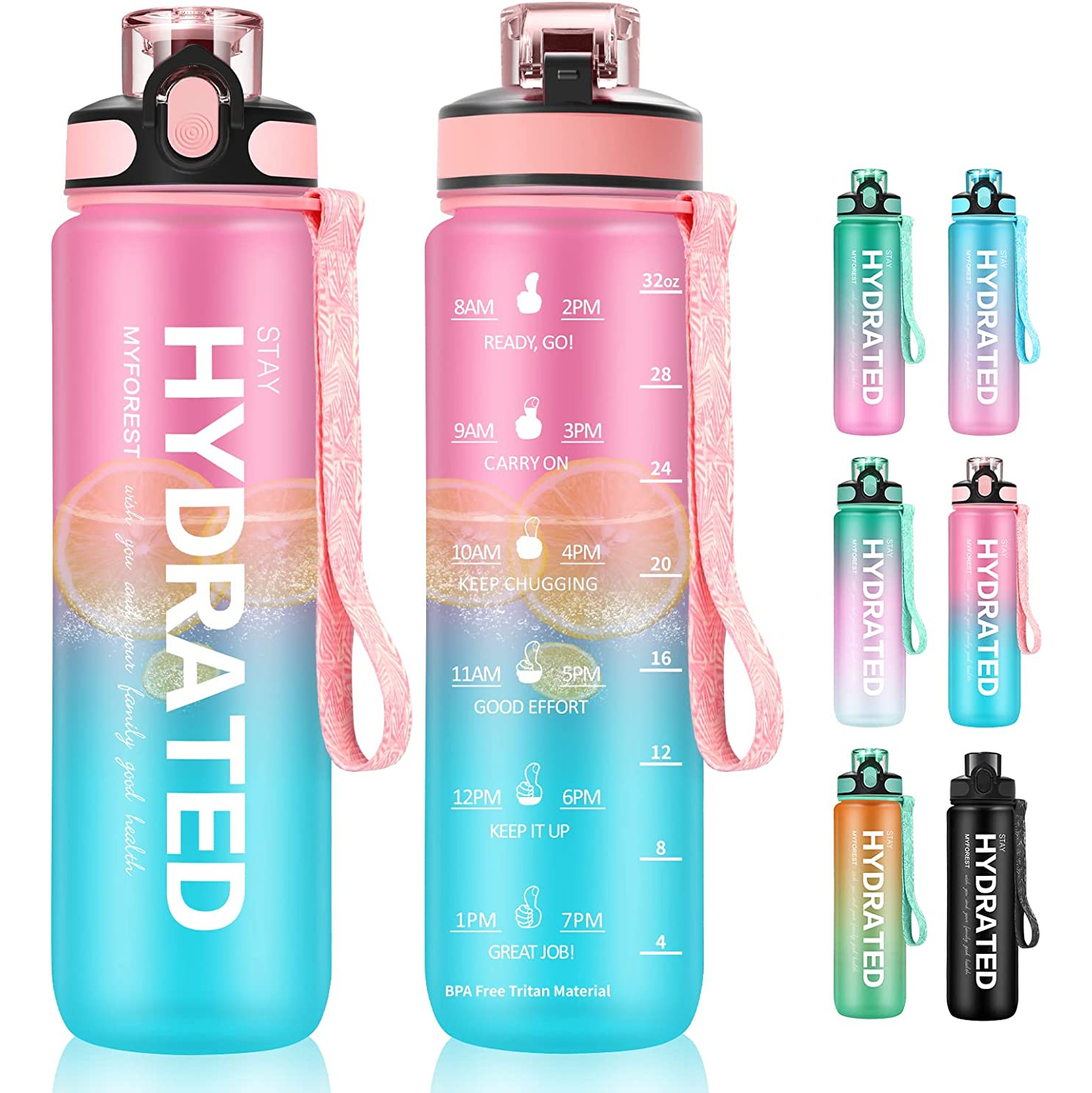 Bouteille d’eau motivationnelle de 32 oz avec paille, bouteille d’eau sport de 1000 ml avec marqueurs de l’heure, sports qui ne fuient pas