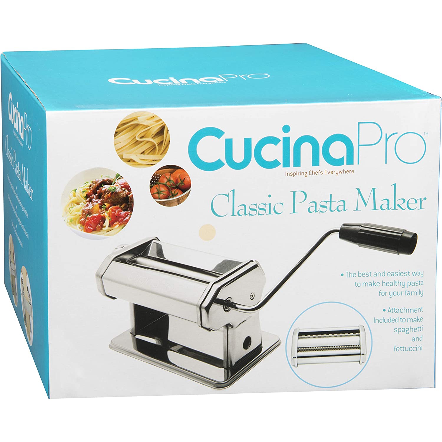 Pasta Maker Machine By Cucina Pro - Heavy Duty Steel Construction - with Fettucine and Spaghetti attachment