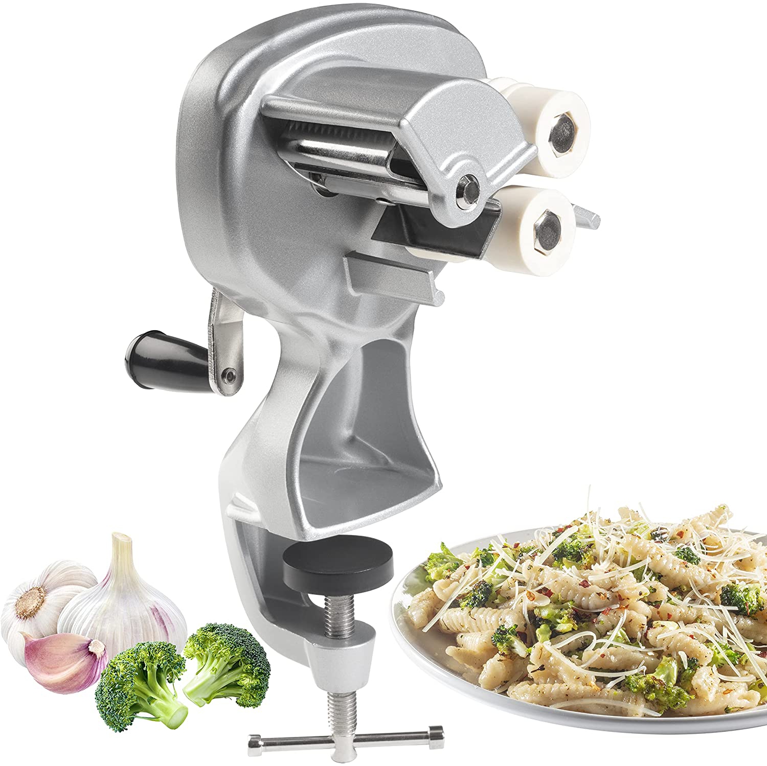 Cavatelli Maker Machine w Easy to Clean Rollers - Makes Authentic Gnocchi, Pasta Seashells and More - Recipes Included,