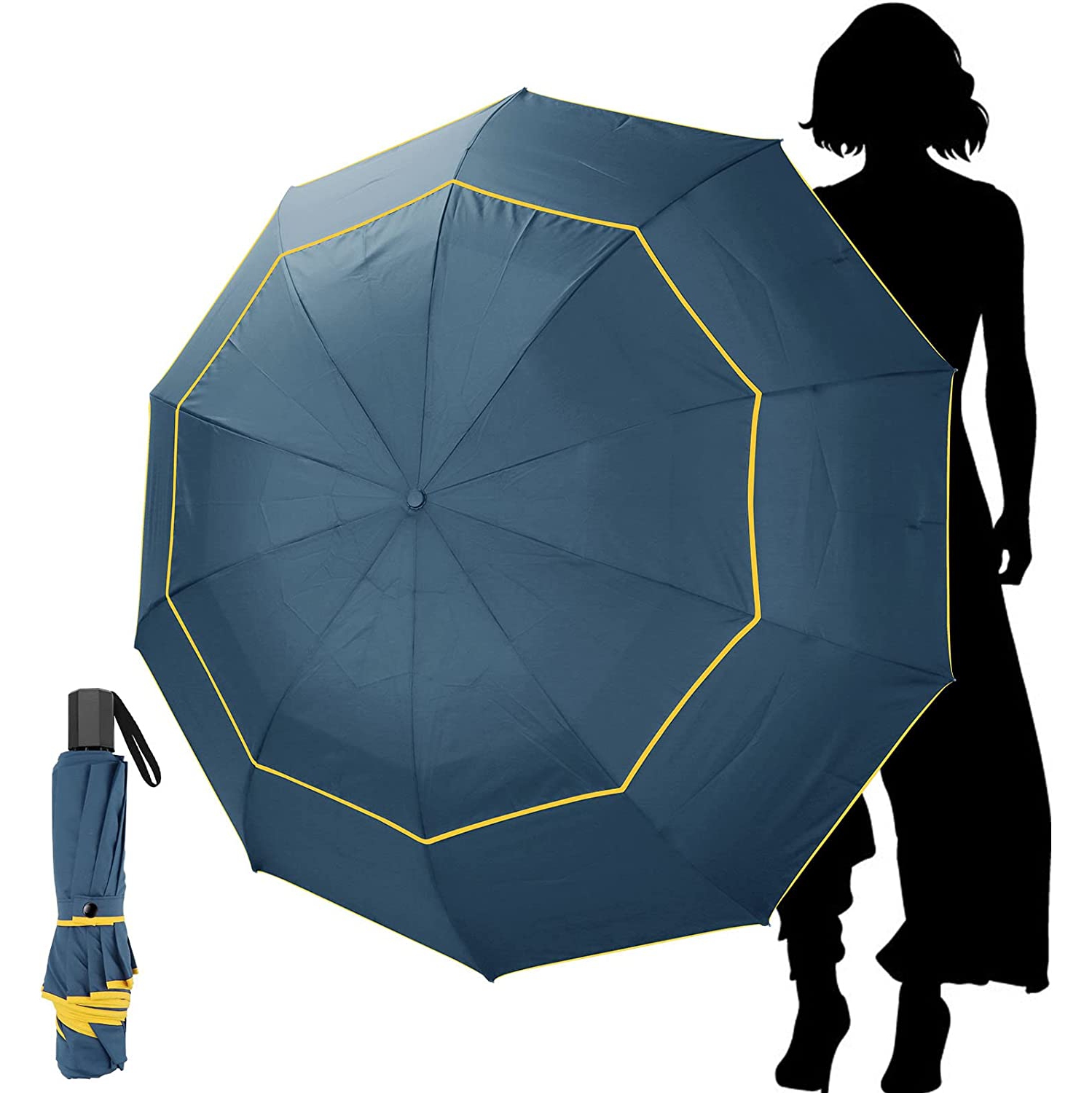 Extra Large Golf Umbrella Folding Umbrella Rainproof Compact Umbrella Oversize, Double Canopy Vented