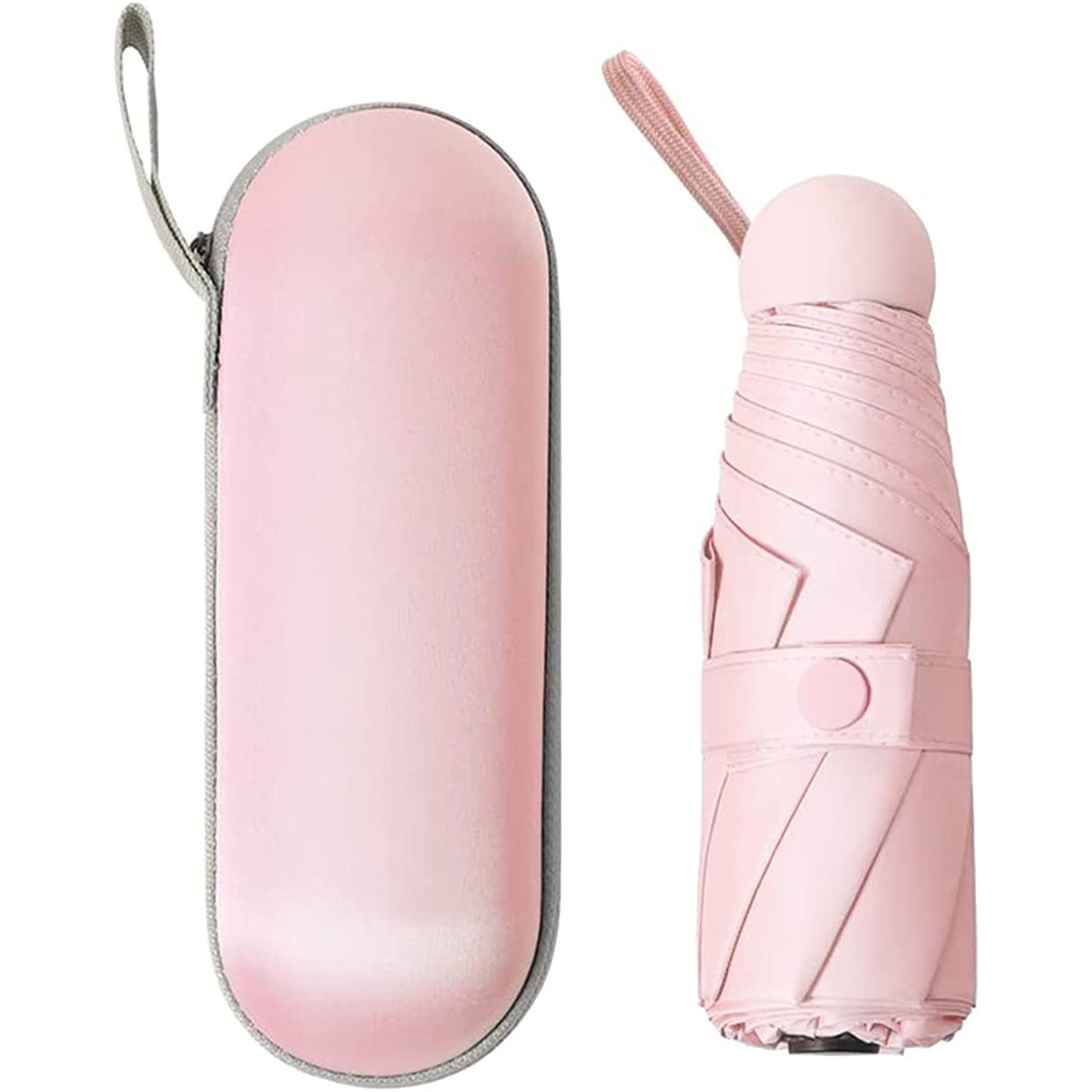 Mini-parasol compact de voyage pour femmes et hommes avec petit parasol portatif 8 côtes levées résistant au soleil et à la pluie avec protection