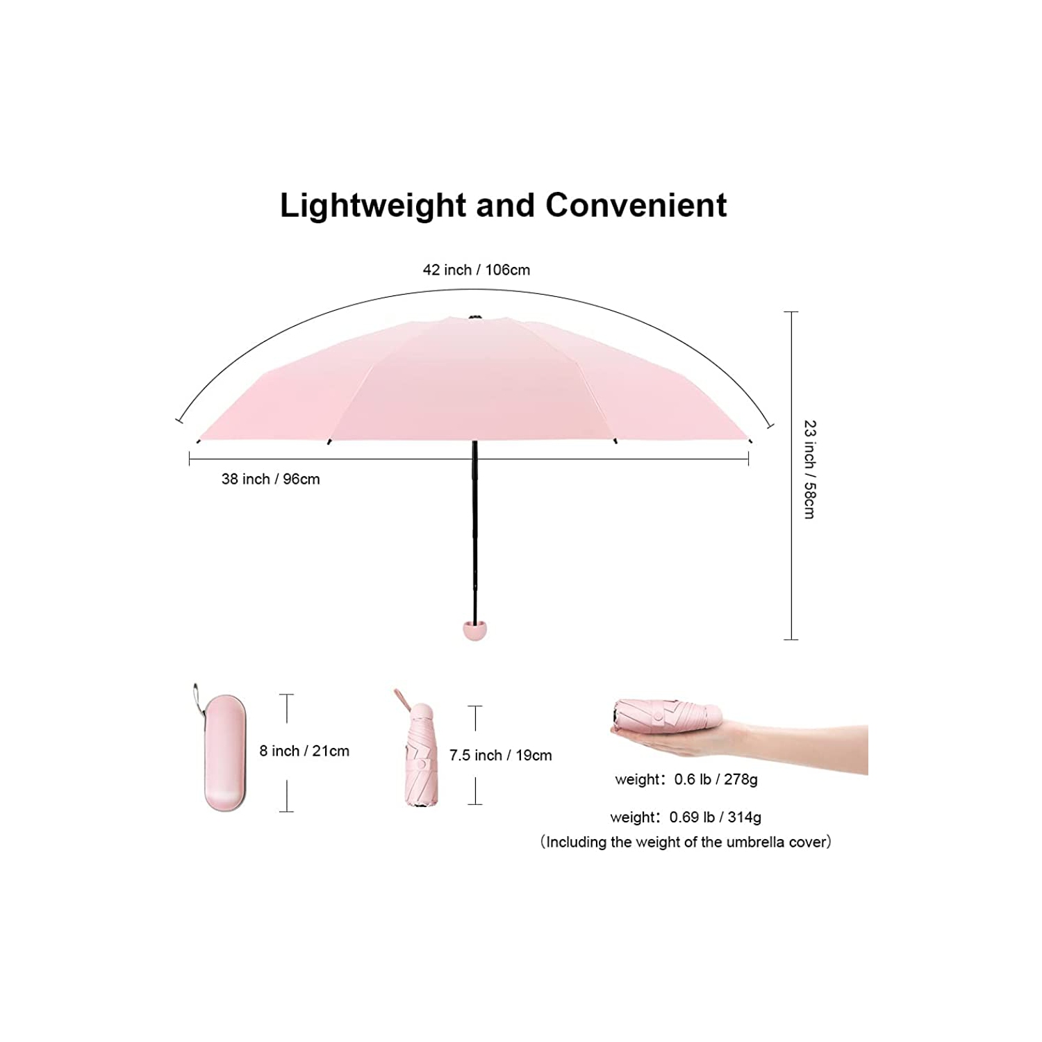 Mini-parasol compact de voyage pour femmes et hommes avec petit parasol portatif 8 côtes levées résistant au soleil et à la pluie avec protection