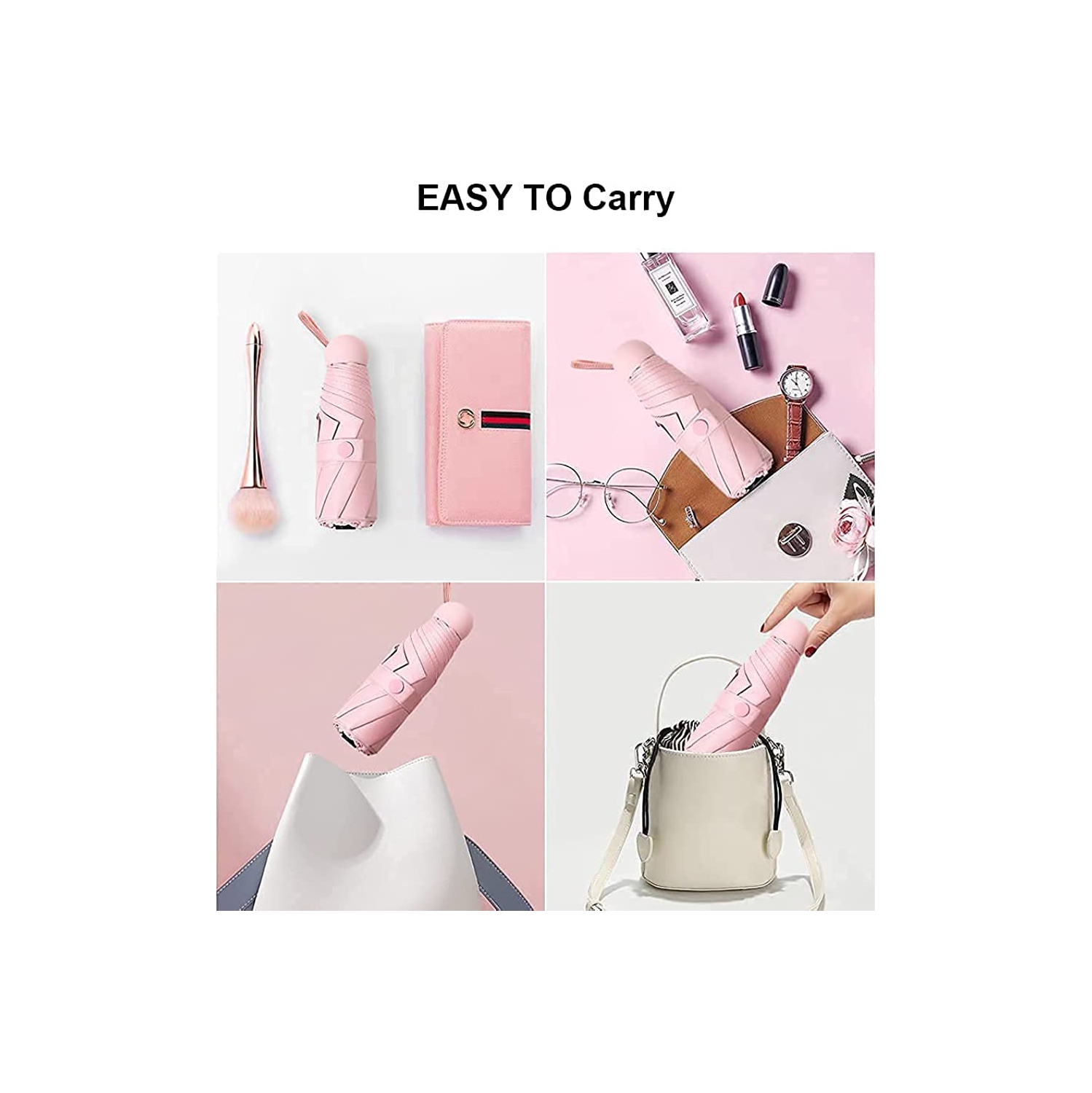 Mini-parasol compact de voyage pour femmes et hommes avec petit parasol portatif 8 côtes levées résistant au soleil et à la pluie avec protection