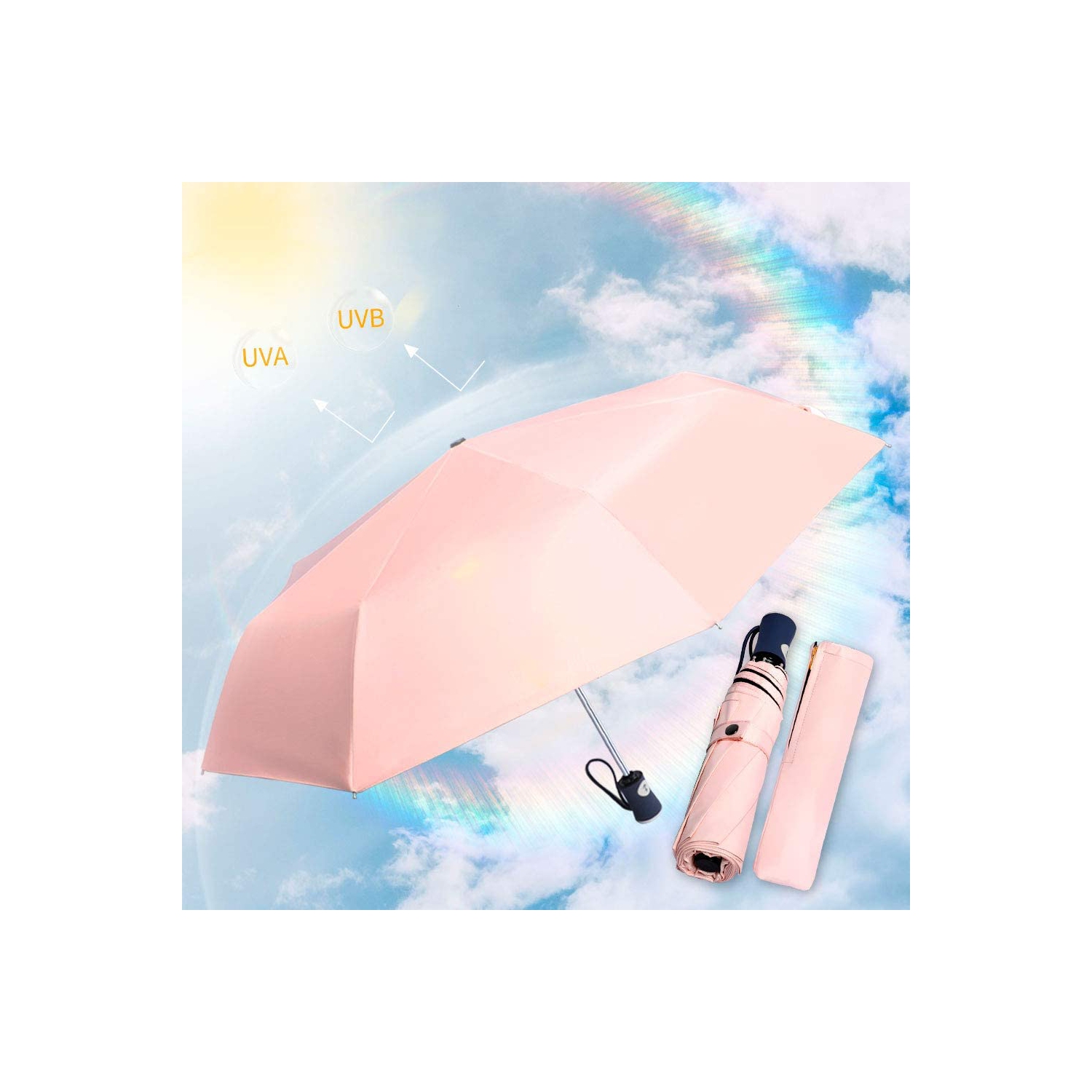 UV Parapluie de voyage compact pliable à fermeture automatique parapluie compact et à fermeture automatique parasol repliable pour femmes