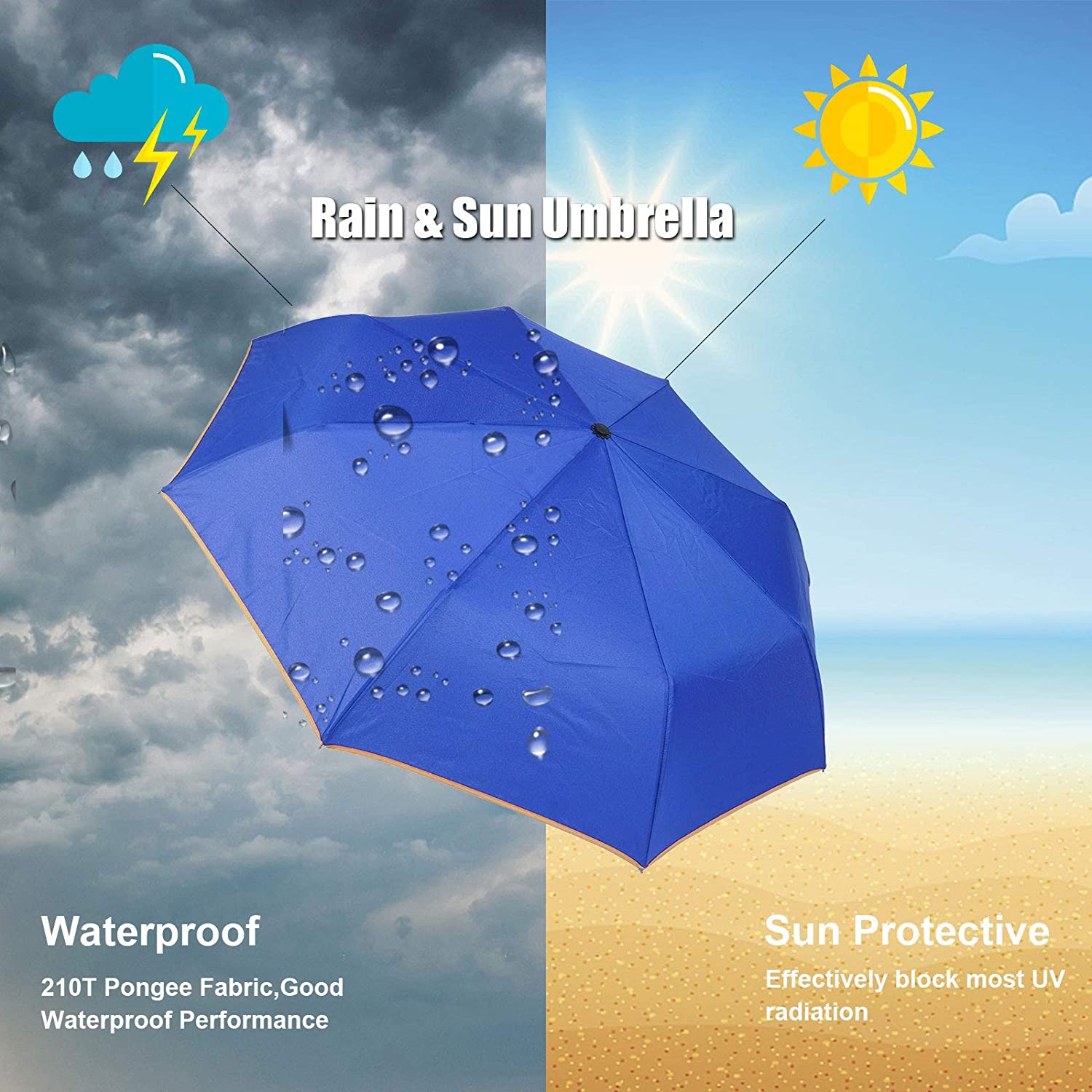 Parapluie de voyage léger ouvert et fermé automatique parasol soleil et pluie, résistant aux intempéries