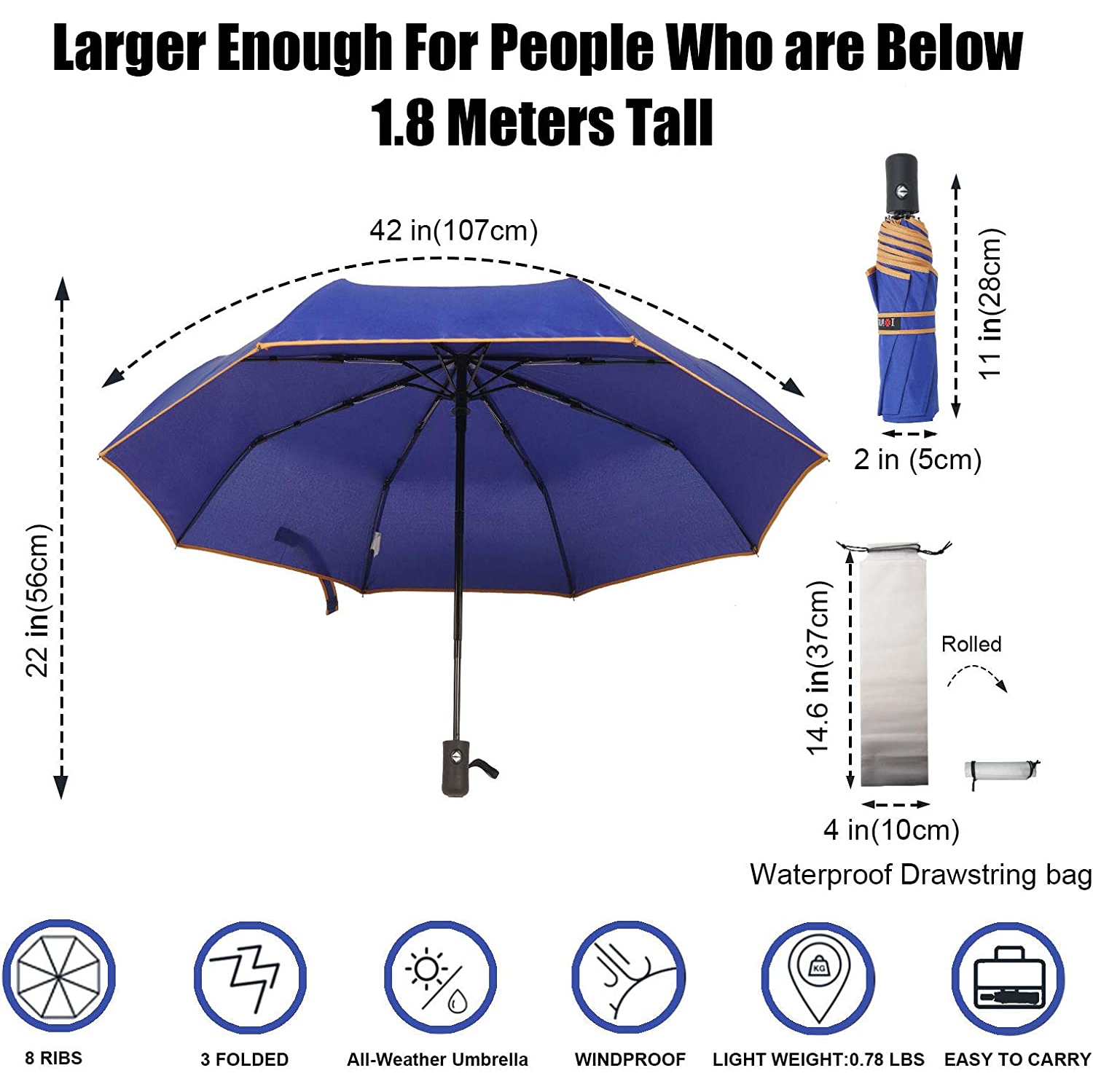 Parapluie de voyage léger ouvert et fermé automatique parasol soleil et pluie, résistant aux intempéries