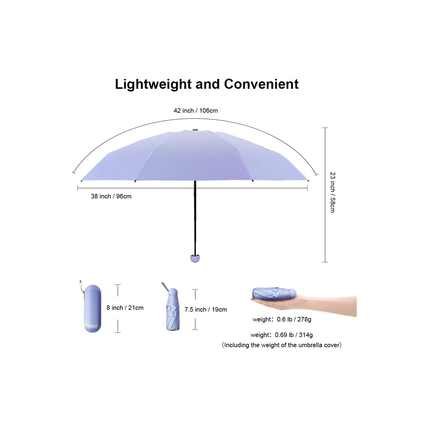Mini-parasol compact de voyage pour femmes et hommes avec petit parasol portatif 8 côtes levées résistant au soleil et à la pluie avec protection
