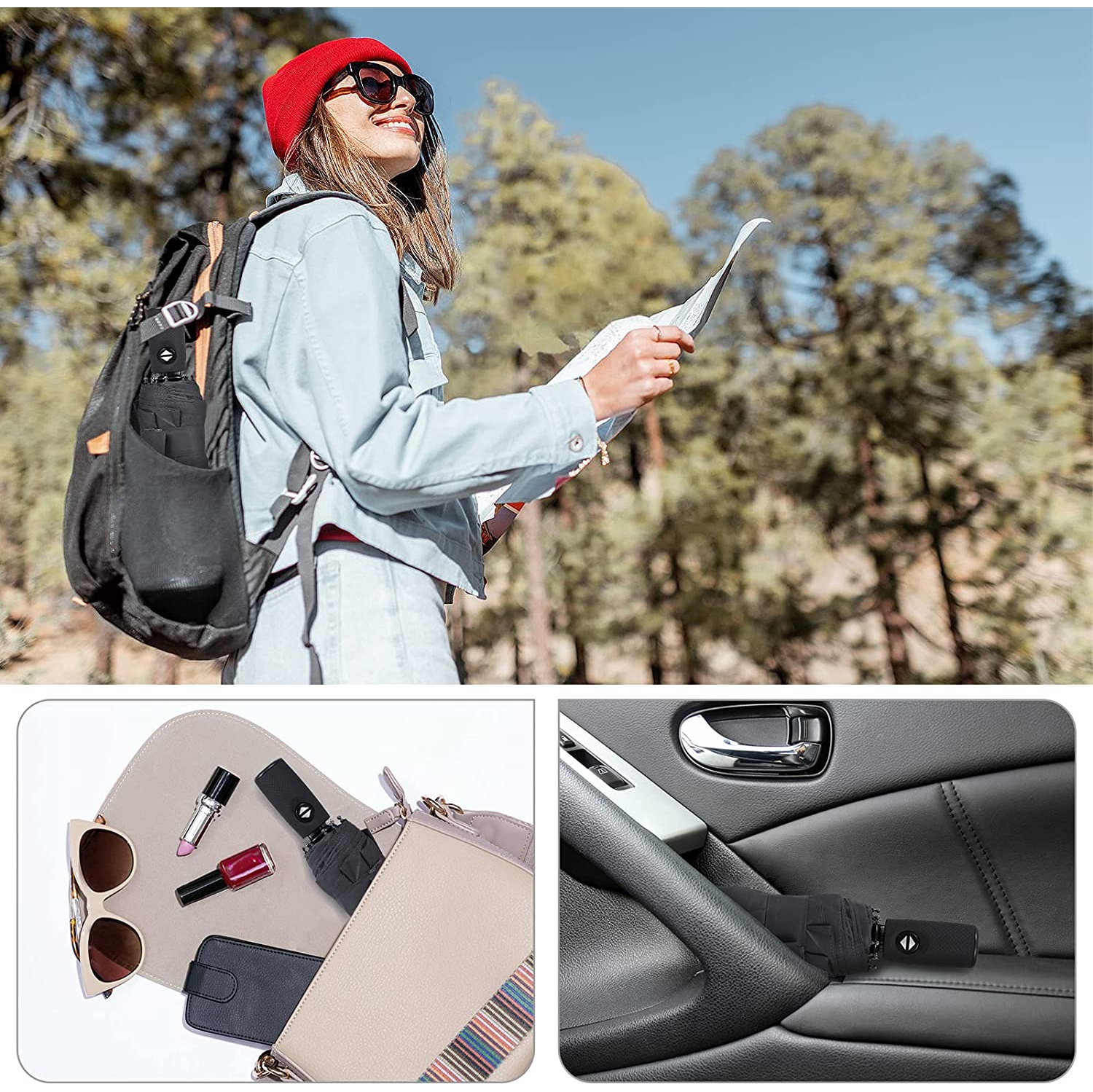 Parapluie de voyage résistant au vent 45 po - Parapluie compact Solide 10 Ribs compact et automatique petit format parapluie