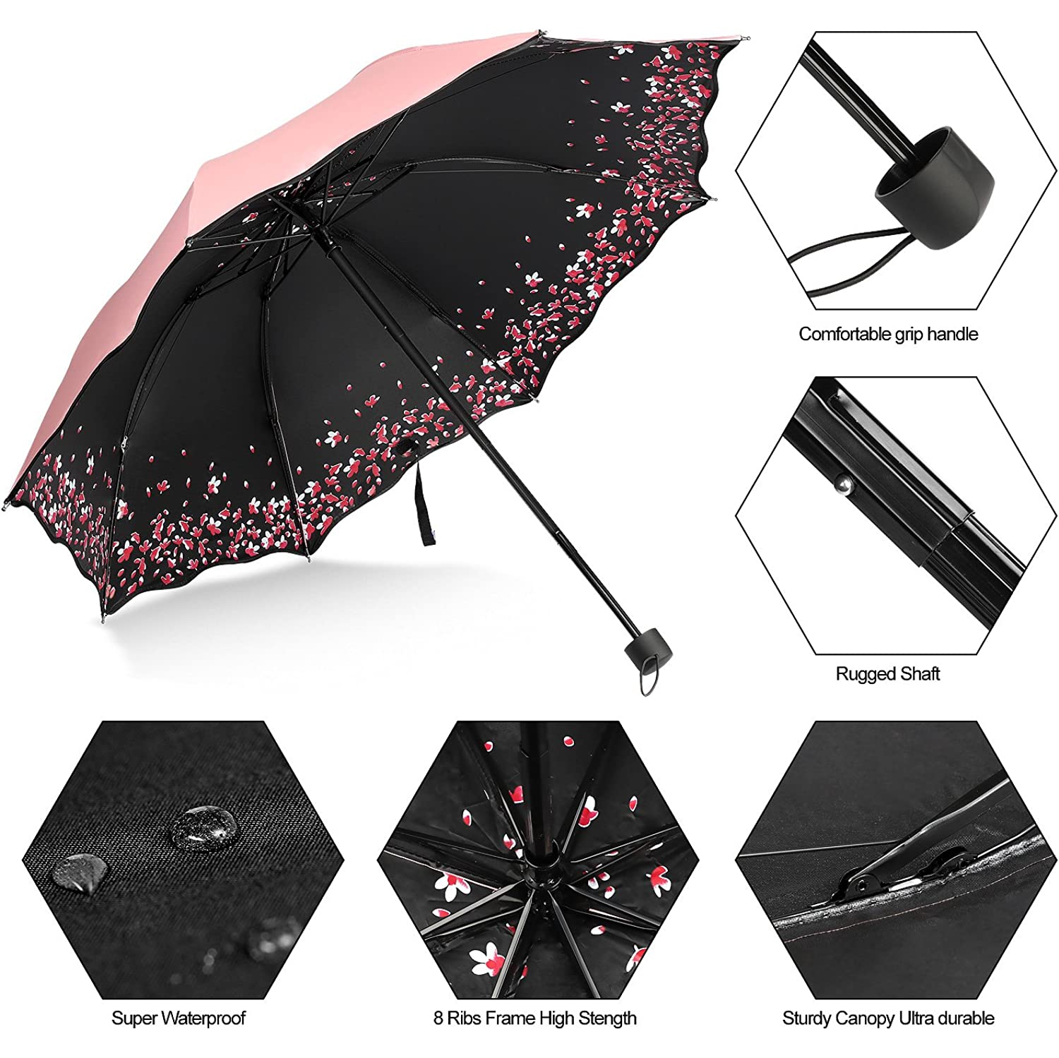 Sakura – Parapluie anti-vent résistant à la pluie et au soleil, Cherry Blossom