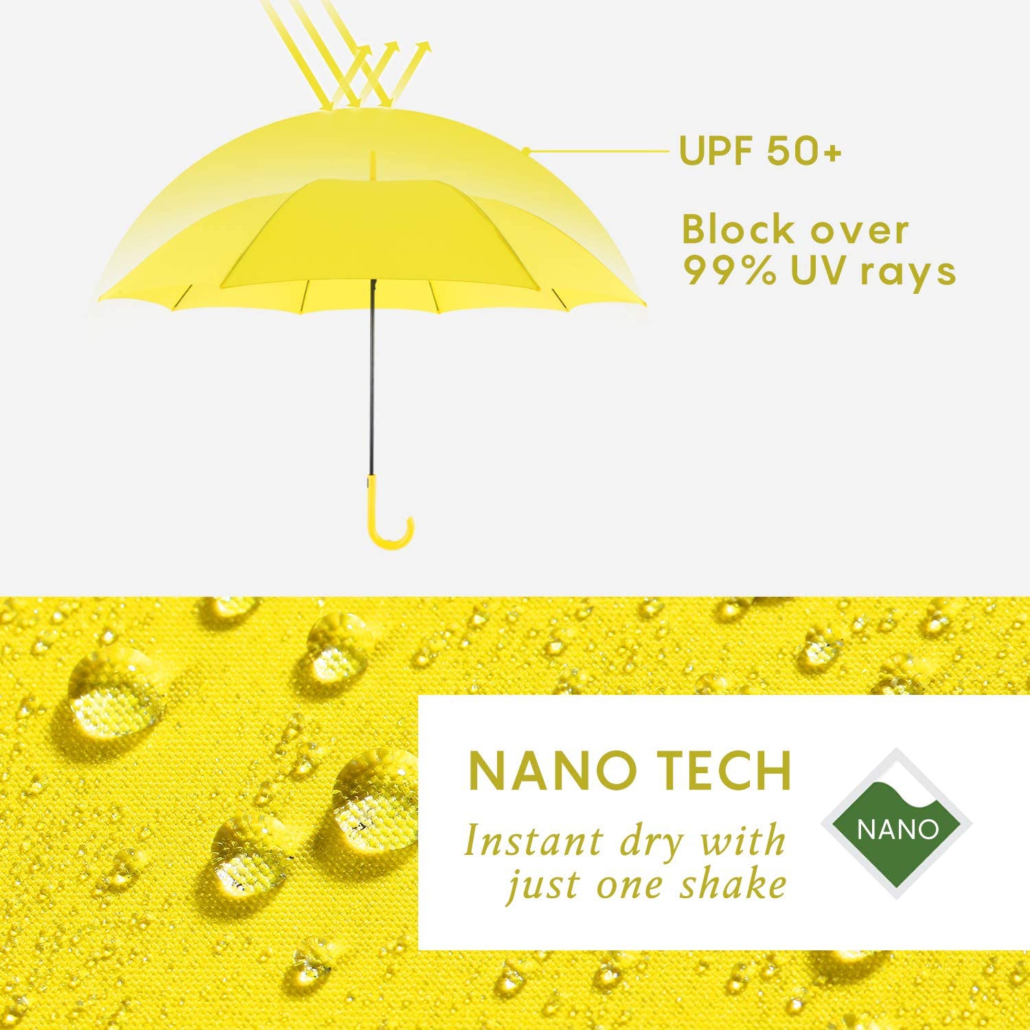 UV Stick Umbrella Auto Open UPF 50+ with J Hook Handle 50IN