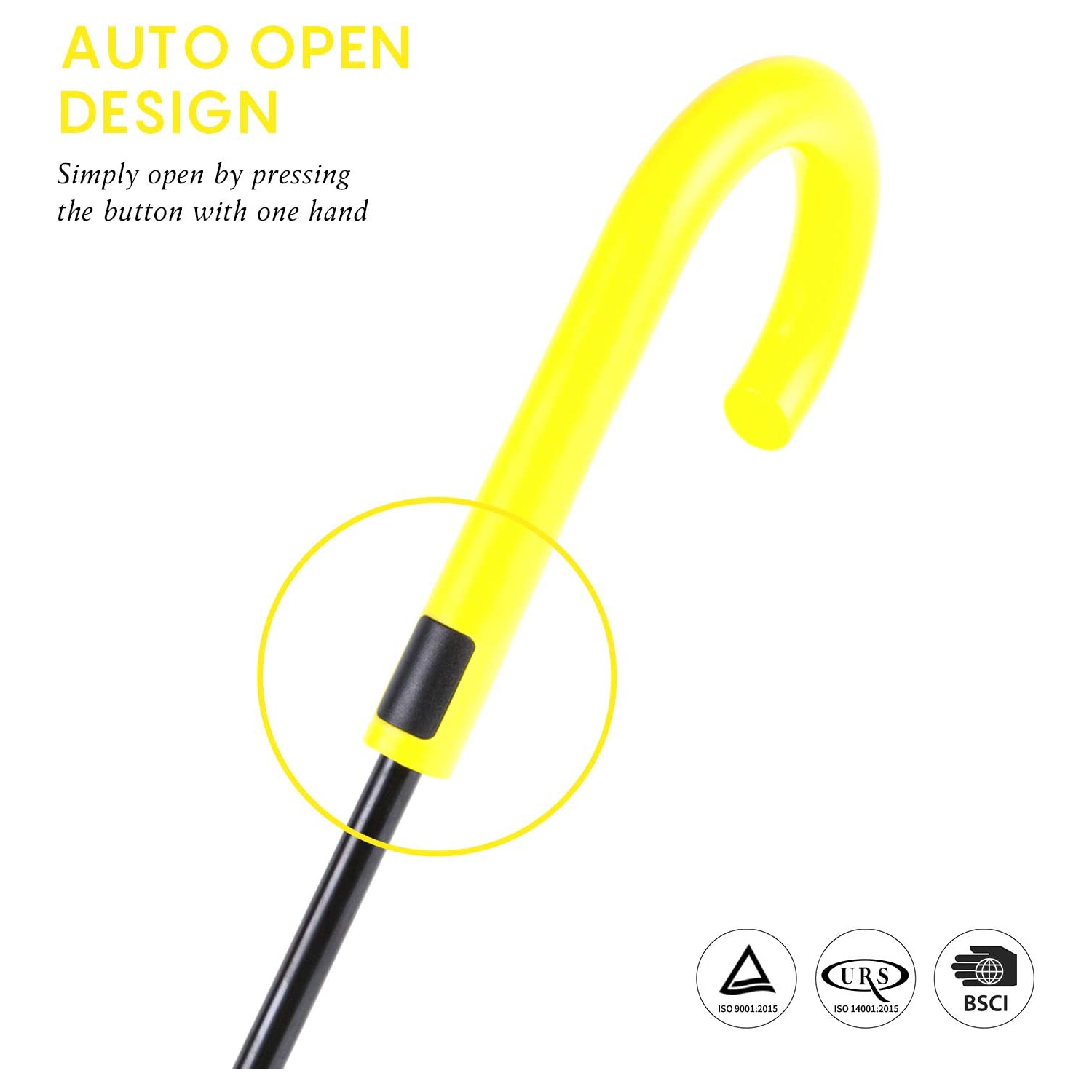 UV Stick Umbrella Auto Open UPF 50+ with J Hook Handle 50IN