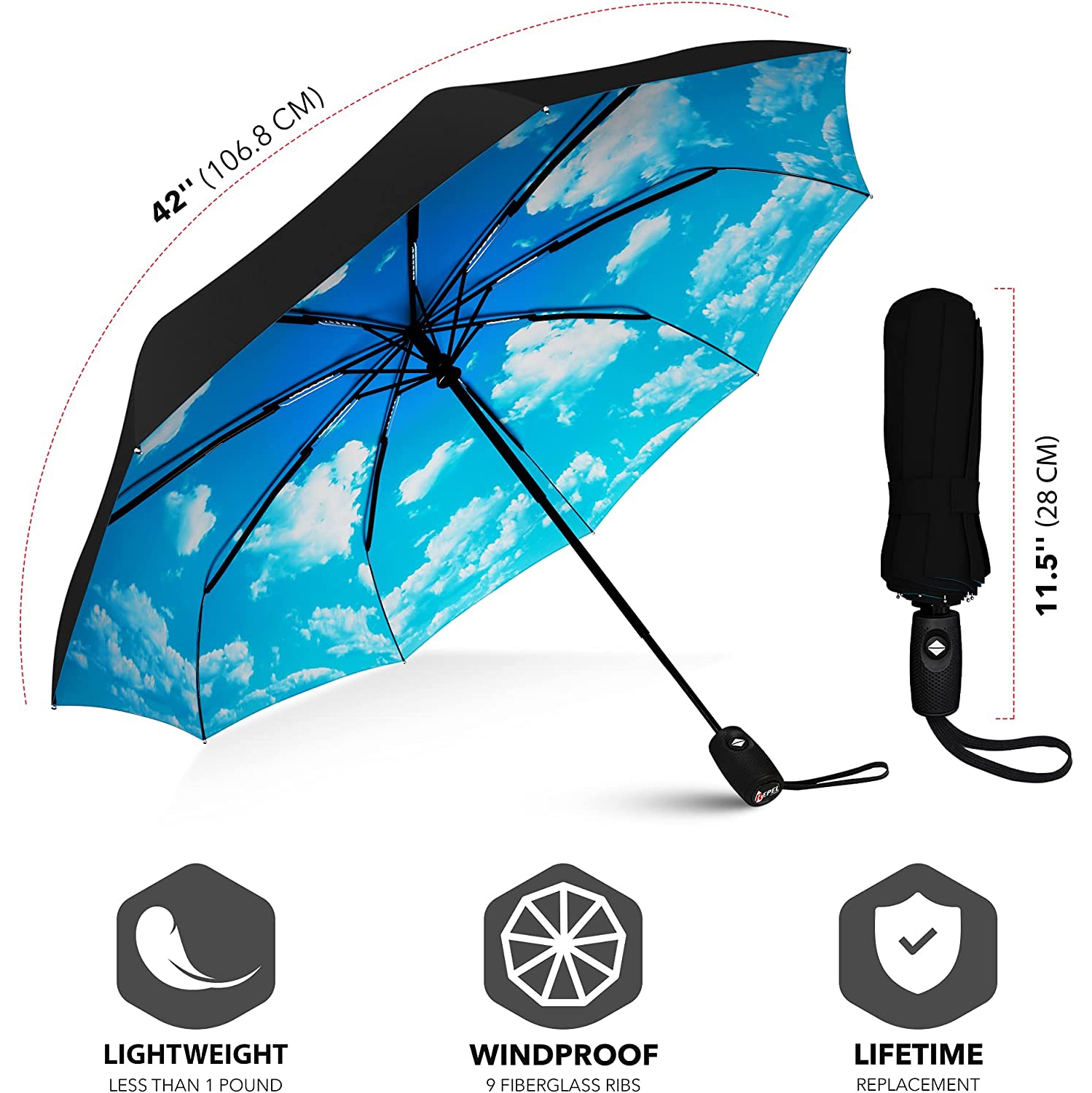 Windproof Travel Umbrella - Wind Resistant, Small - Compact, Light, Automatic, Strong, Mini, Folding