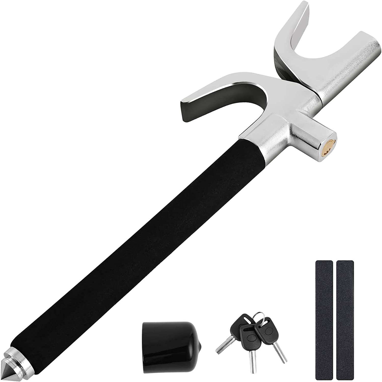 Universal Car Steering Wheel Lock with 3 Keys and Emergency Hammer, Auto Anti Theft Device Security Protection Safety