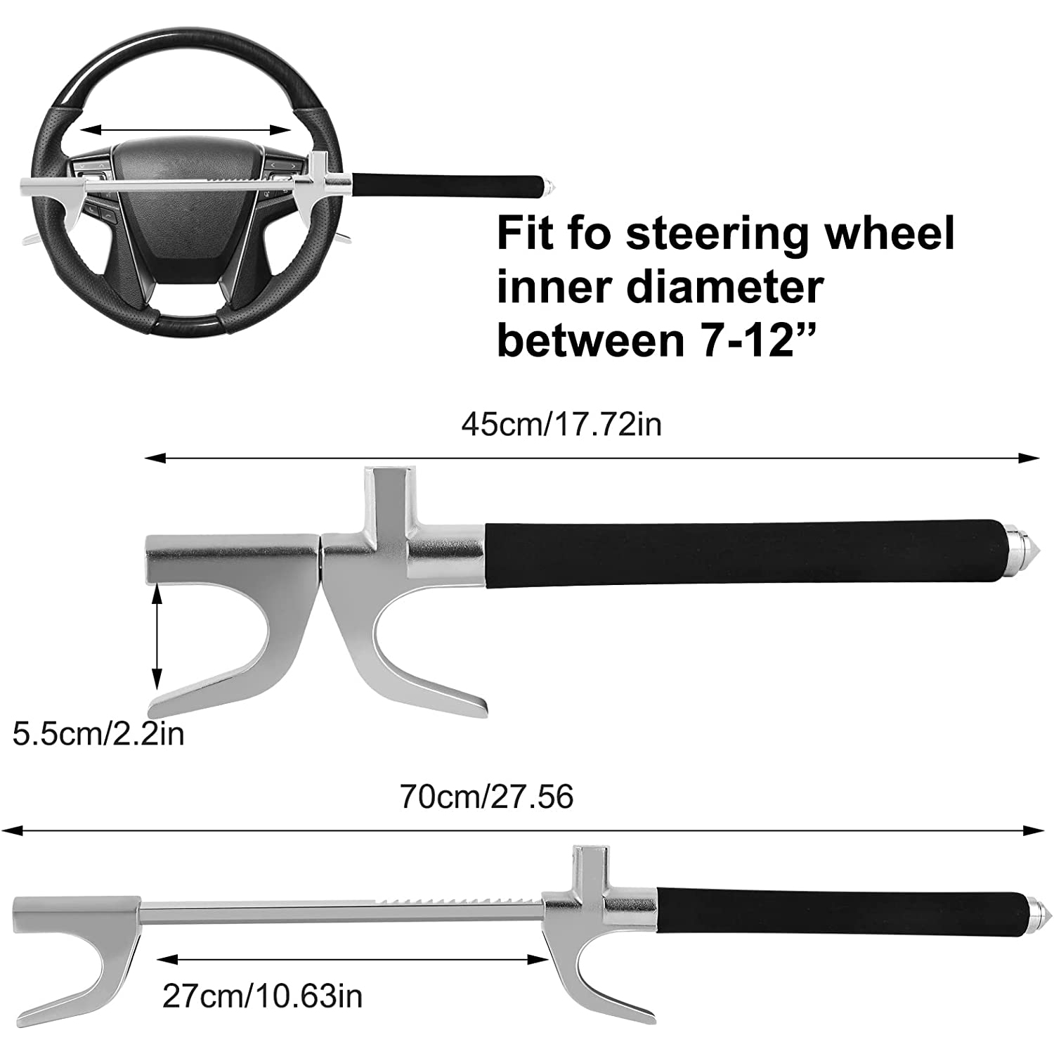 Universal Car Steering Wheel Lock with 3 Keys and Emergency Hammer, Auto Anti Theft Device Security Protection Safety